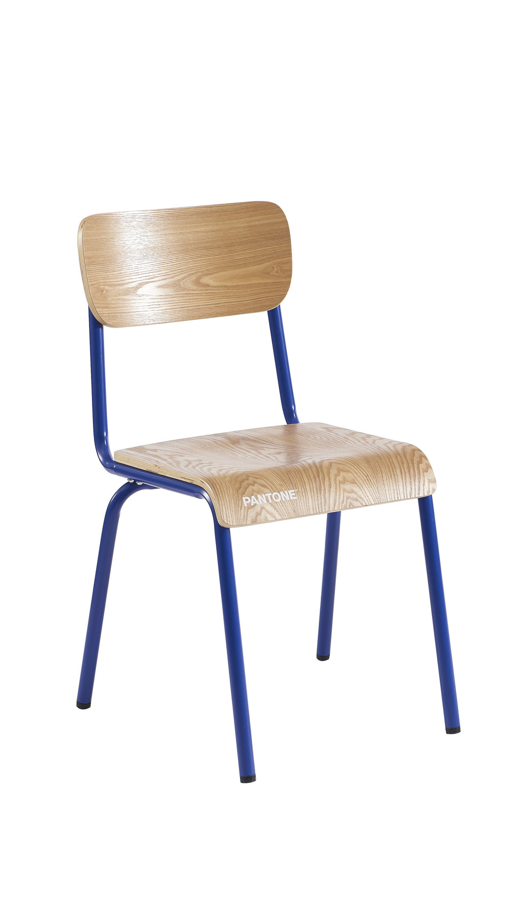 PANTONE® Set of 2 Dining Chairs with Ash Veneer Seat and Metal Legs – Electric blue