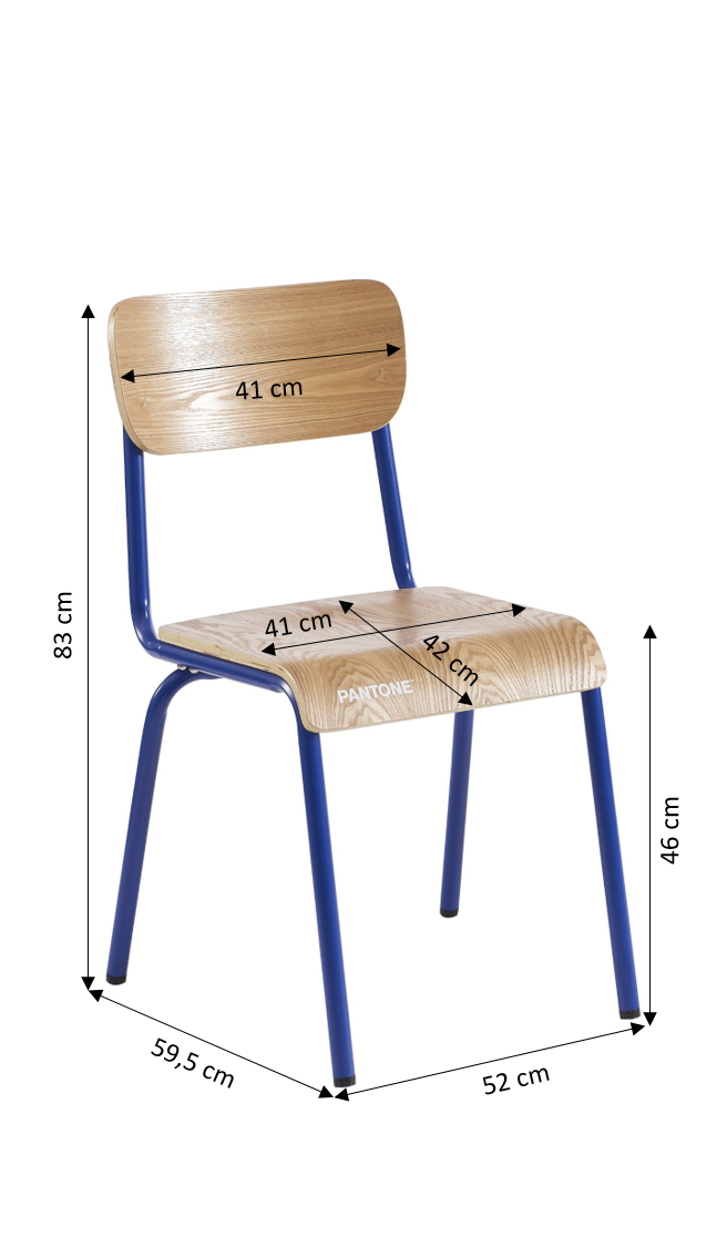 PANTONE® Set of 2 Dining Chairs with Ash Veneer Seat and Metal Legs – Electric blue