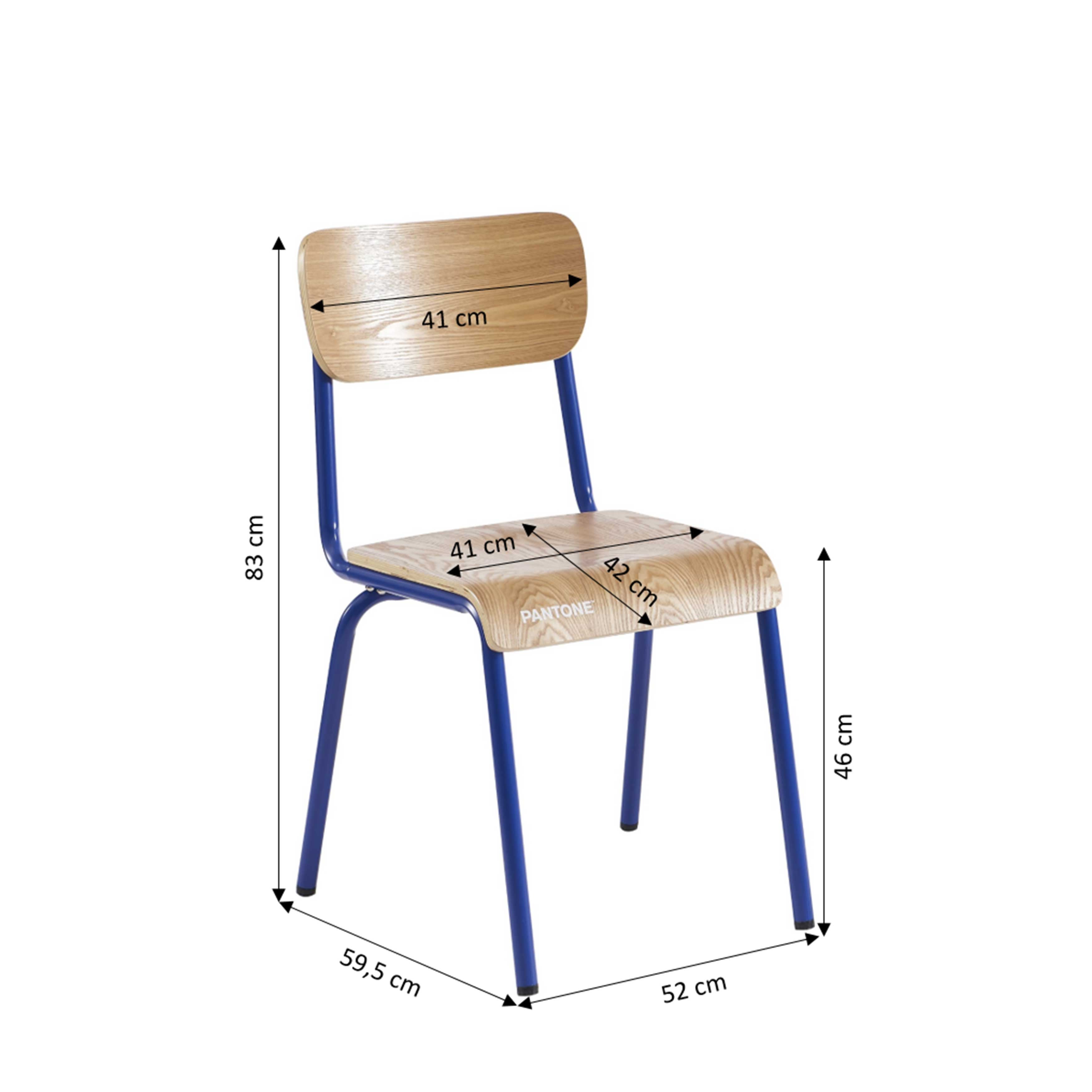 PANTONE® Set of 2 Dining Chairs with Ash Veneer Seat and Metal Legs – Electric blue
