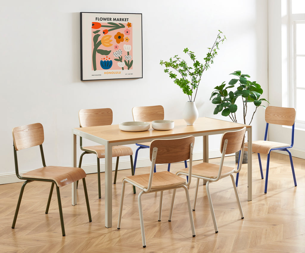PANTONE® Set of 2 Dining Chairs with Ash Veneer Seat and Metal Legs – Sand