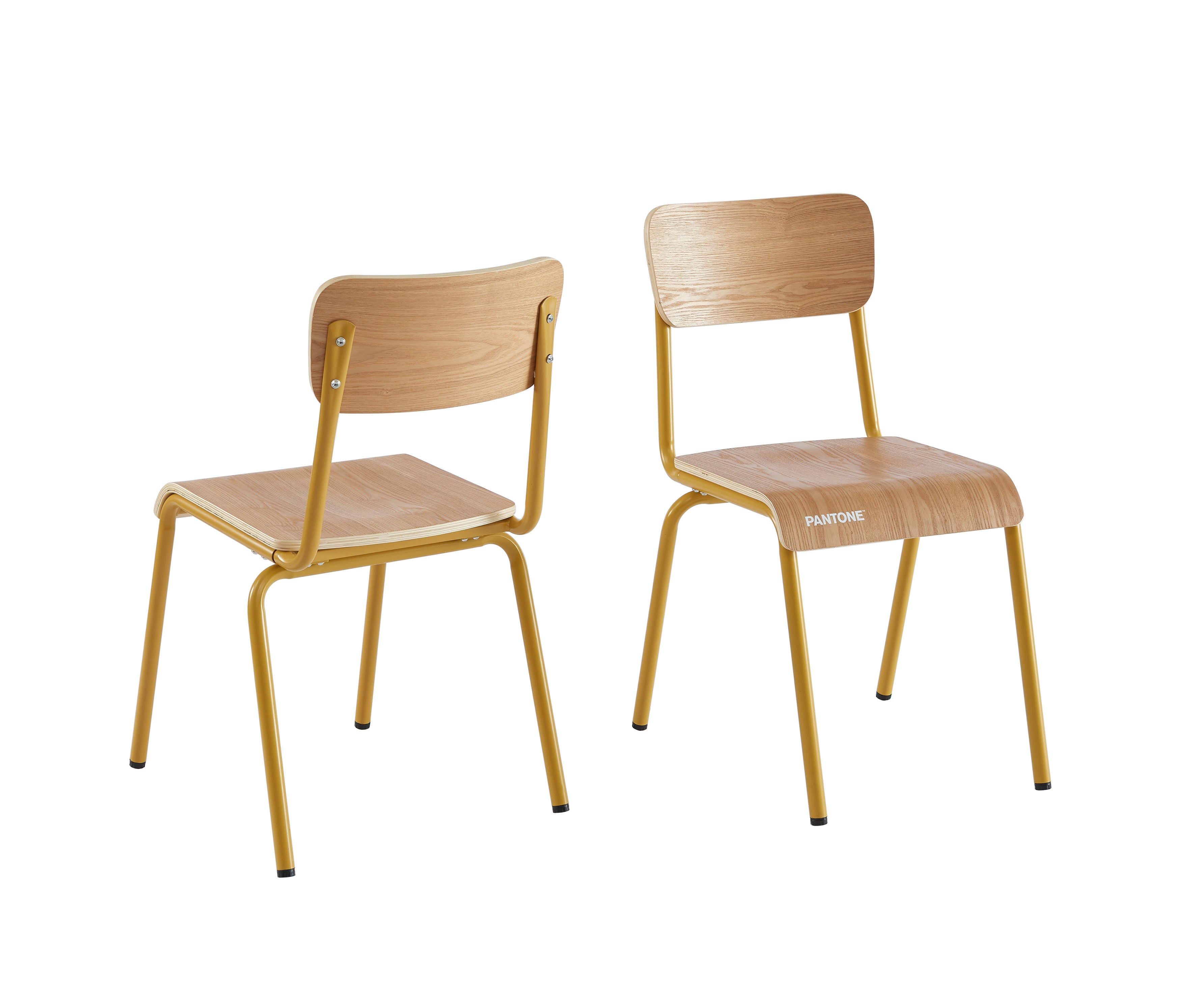 PANTONE® Set of 2 Dining Chairs with Ash Veneer Seat and Metal Legs – Mustard