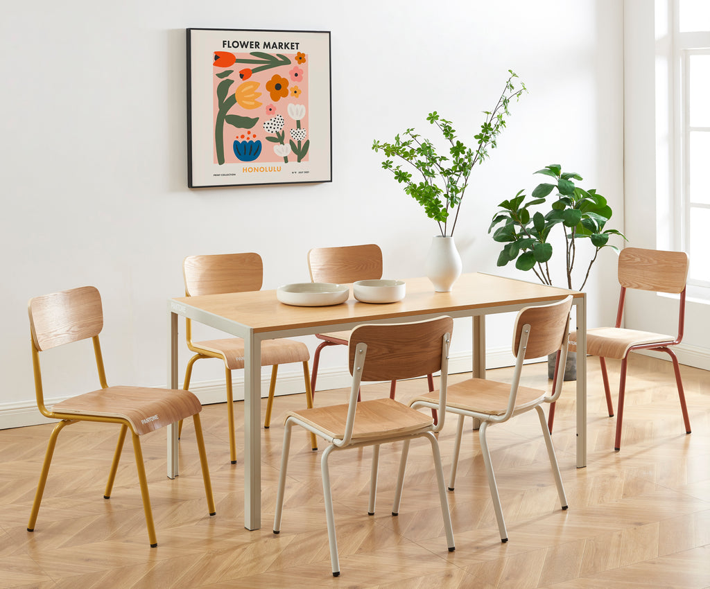 PANTONE® Set of 2 Dining Chairs with Ash Veneer Seat and Metal Legs – Terracotta