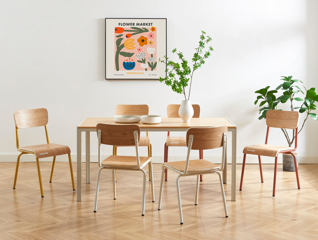 PANTONE® Set of 2 Dining Chairs with Ash Veneer Seat and Metal Legs – Terracotta