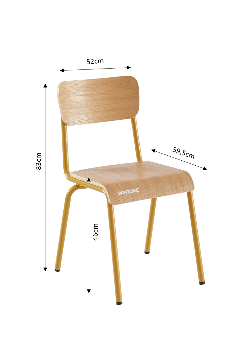 PANTONE® Set of 2 Dining Chairs with Ash Veneer Seat and Metal Legs – Mustard