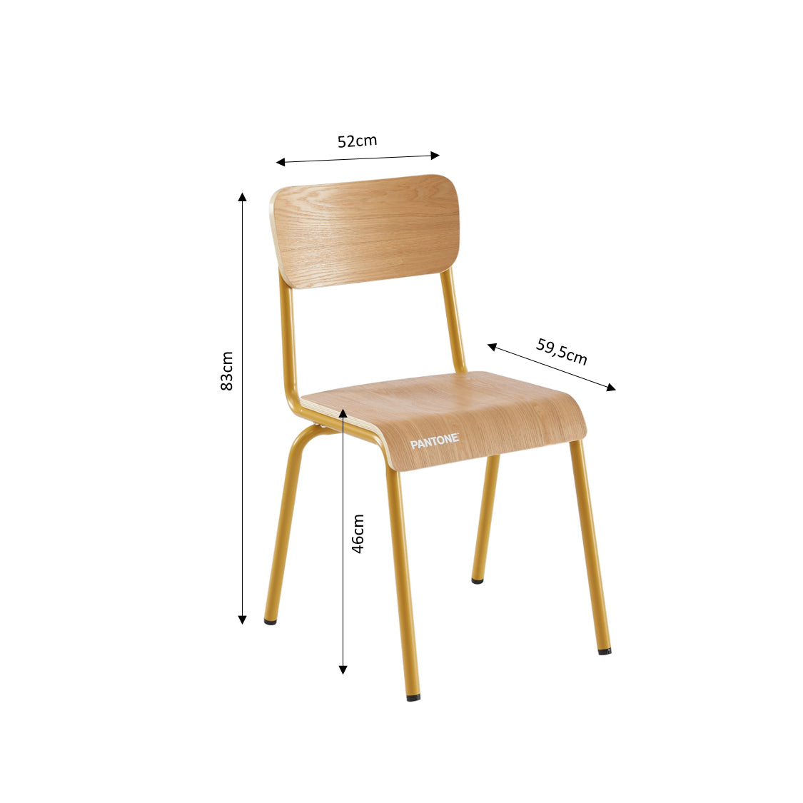 PANTONE® Set of 2 Dining Chairs with Ash Veneer Seat and Metal Legs – Mustard