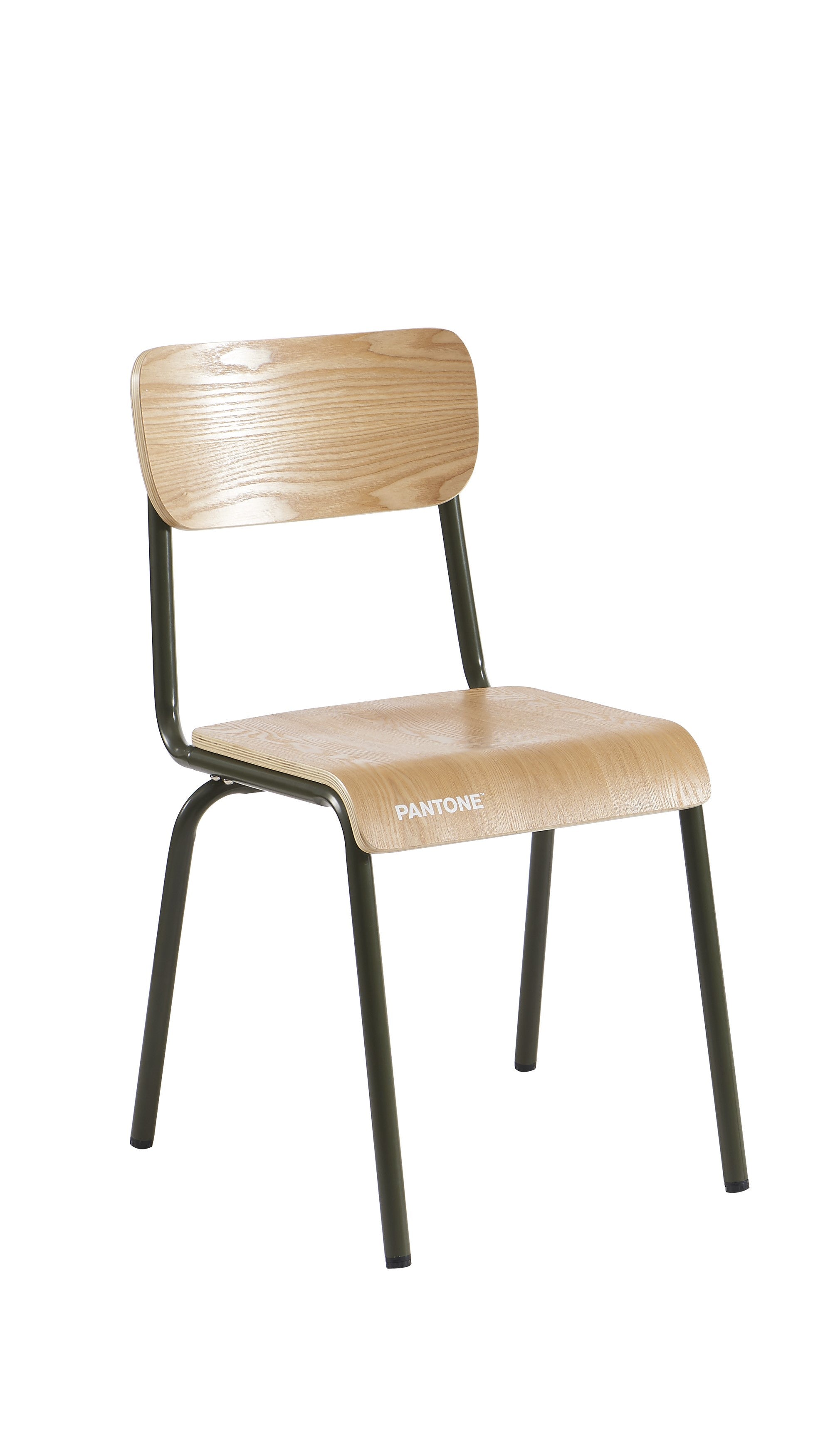 PANTONE® Set of 2 Dining Chairs with Ash Veneer Seat and Metal Legs – Olive green