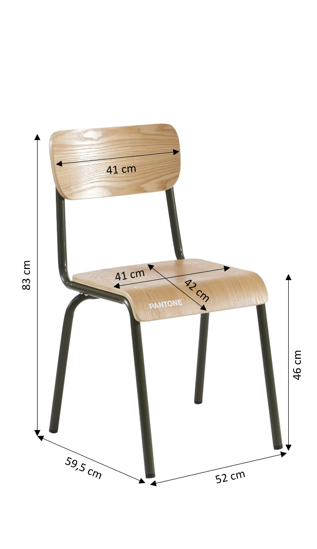 PANTONE® Set of 2 Dining Chairs with Ash Veneer Seat and Metal Legs – Olive green
