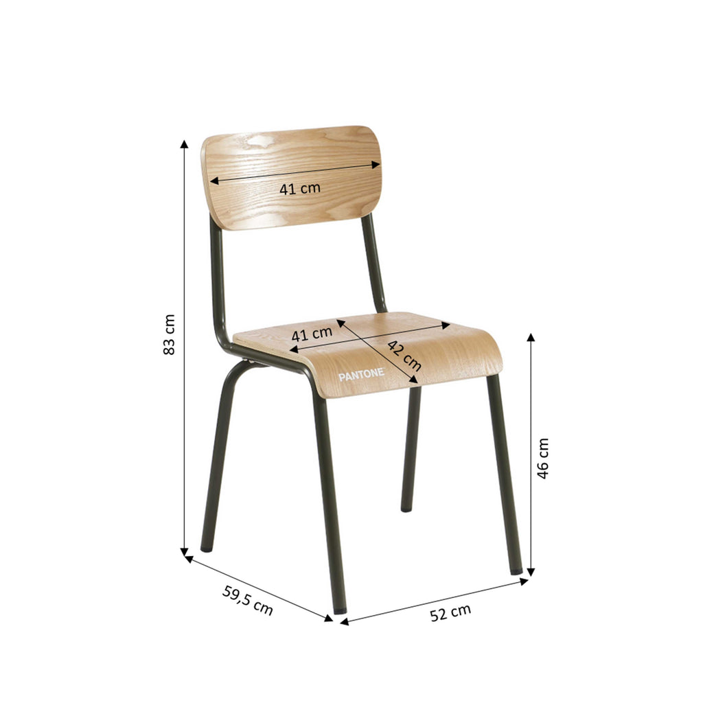 PANTONE® Set of 2 Dining Chairs with Ash Veneer Seat and Metal Legs – Olive green