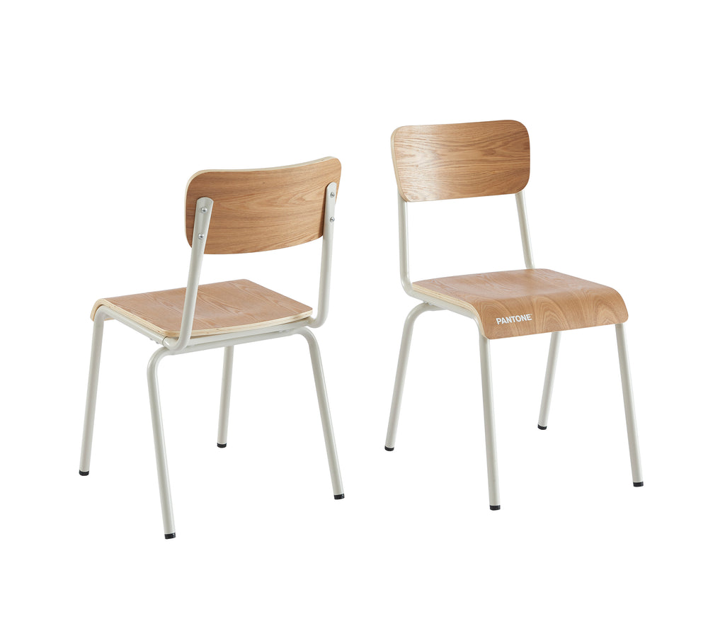 PANTONE® Set of 2 Dining Chairs with Ash Veneer Seat and Metal Legs – Sand
