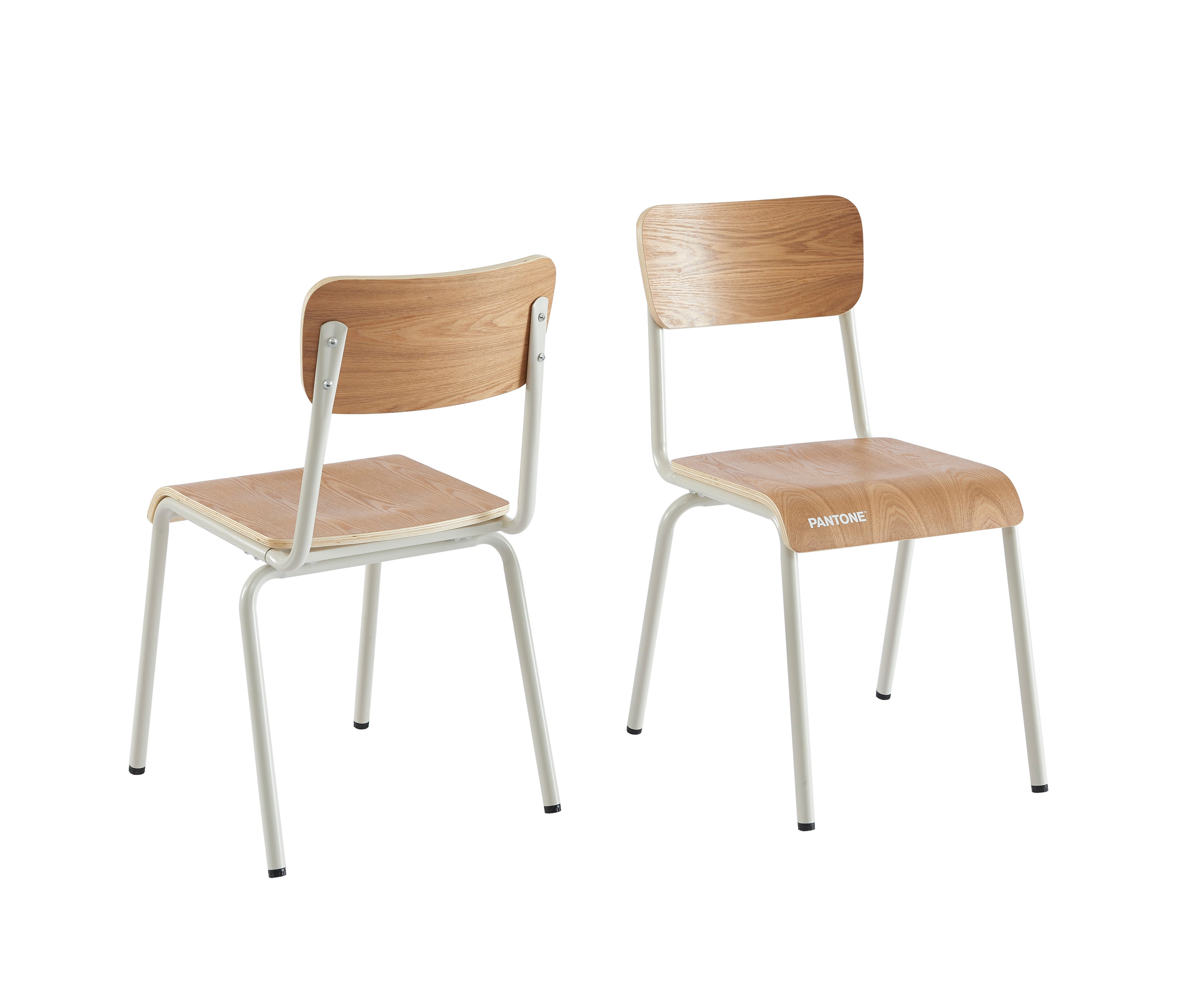 PANTONE® Set of 2 Dining Chairs with Ash Veneer Seat and Metal Legs – Sand