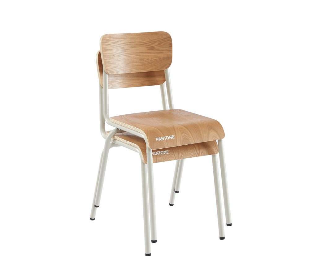 PANTONE® Set of 2 Dining Chairs with Ash Veneer Seat and Metal Legs – Sand