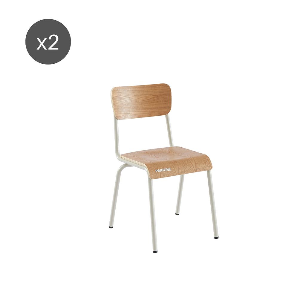 PANTONE® Set of 2 Dining Chairs with Ash Veneer Seat and Metal Legs – Sand