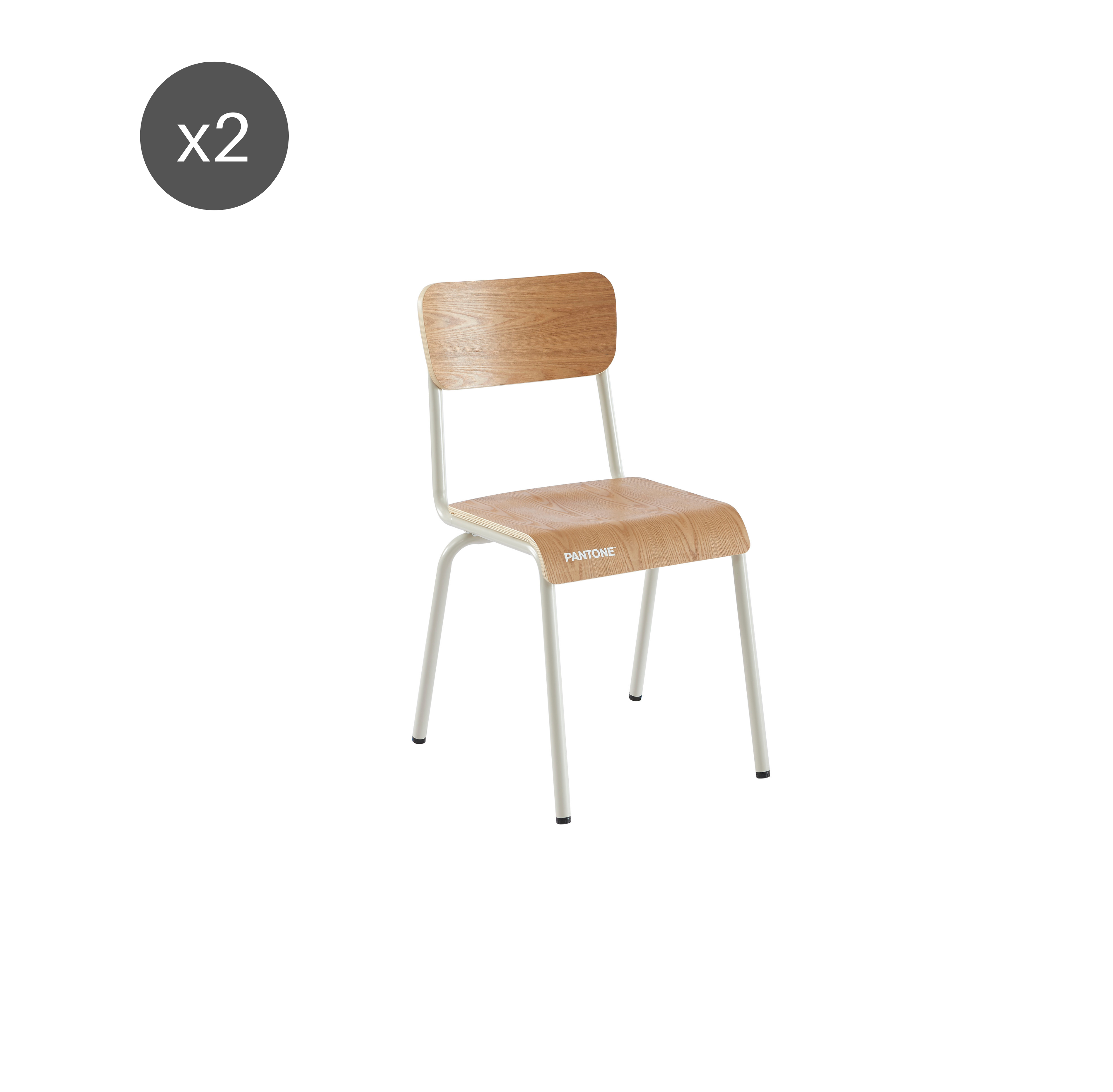 PANTONE® Set of 2 Dining Chairs with Ash Veneer Seat and Metal Legs – Sand