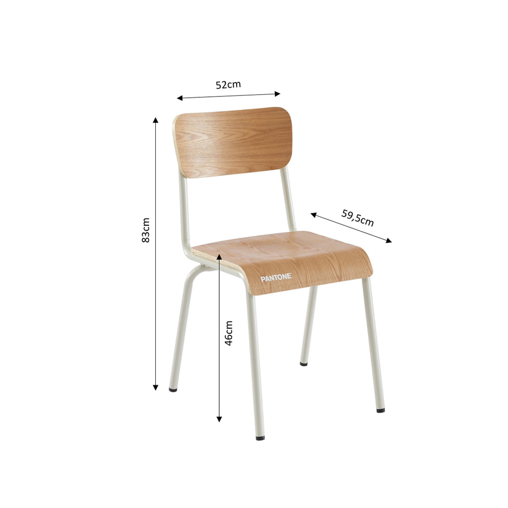PANTONE® Set of 2 Dining Chairs with Ash Veneer Seat and Metal Legs – Sand