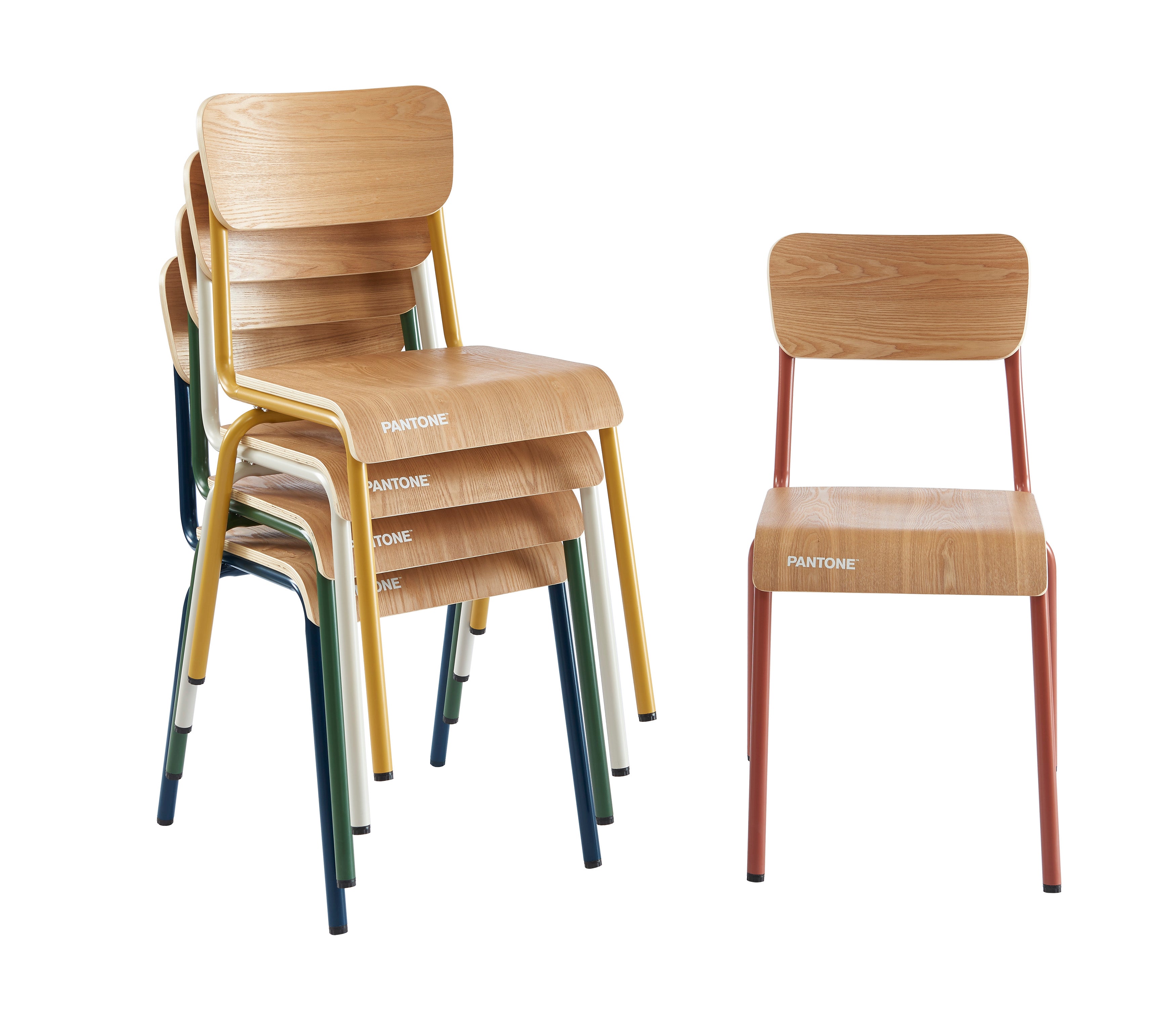 PANTONE® Set of 2 Dining Chairs with Ash Veneer Seat and Metal Legs – Midnight blue