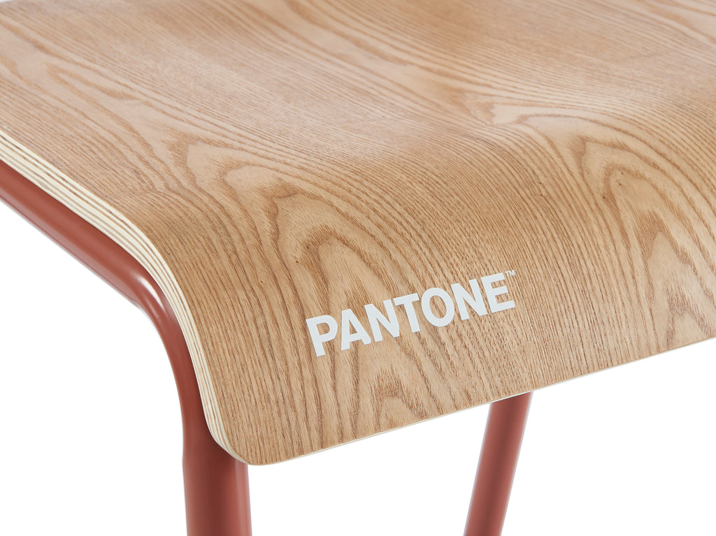 PANTONE® Set of 2 Dining Chairs with Ash Veneer Seat and Metal Legs – Terracotta