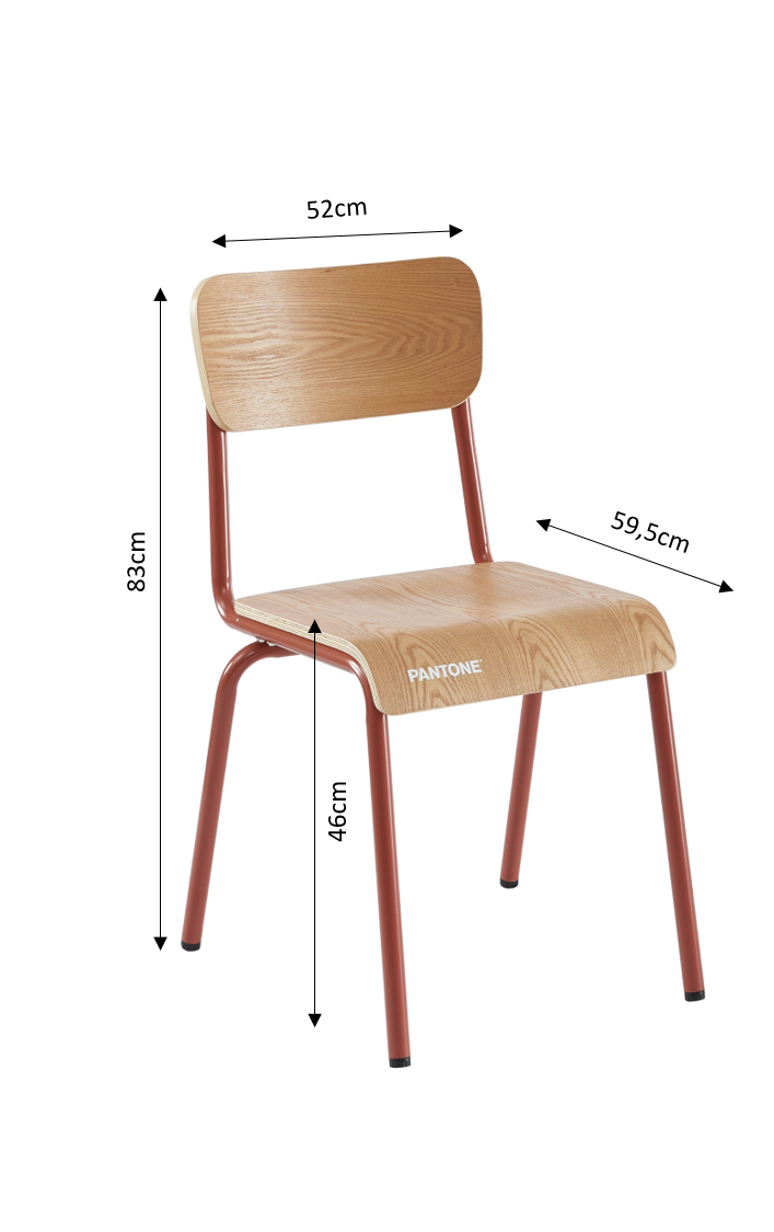 PANTONE® Set of 2 Dining Chairs with Ash Veneer Seat and Metal Legs – Terracotta