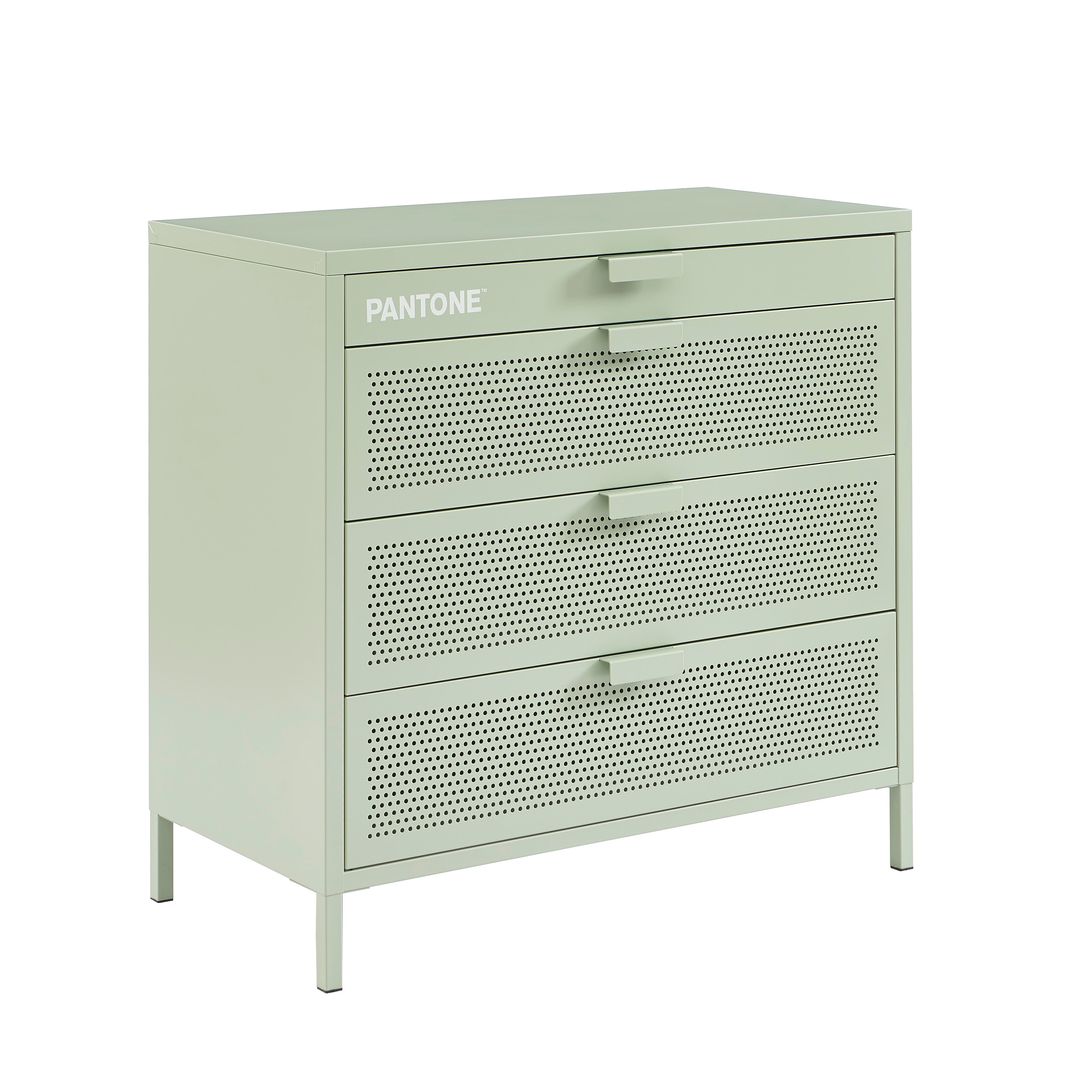 PANTONE® Metal 4-Drawer Chest – Almond green