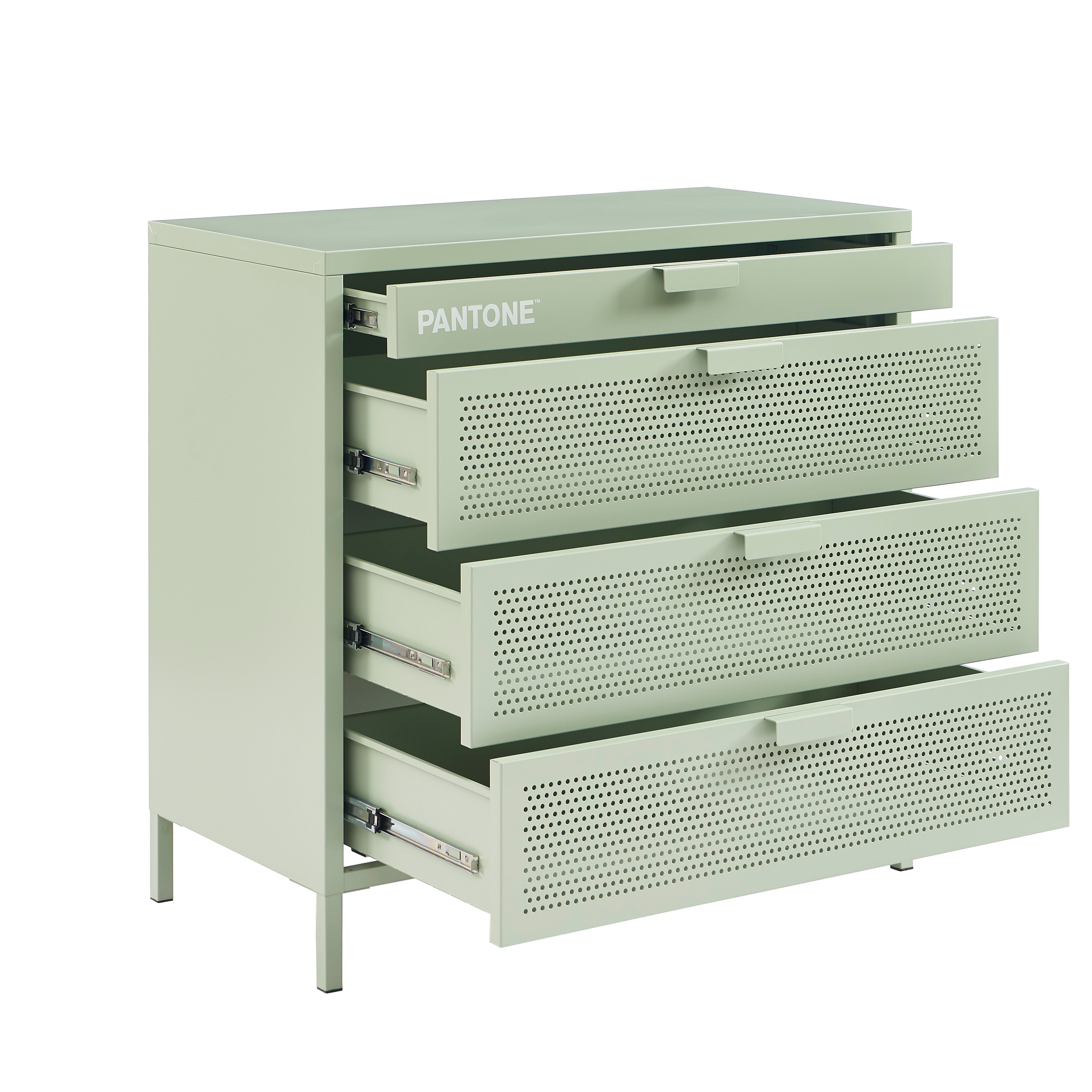 PANTONE® Metal 4-Drawer Chest – Almond green