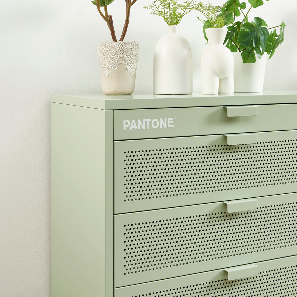PANTONE® Metal 4-Drawer Chest – Almond green