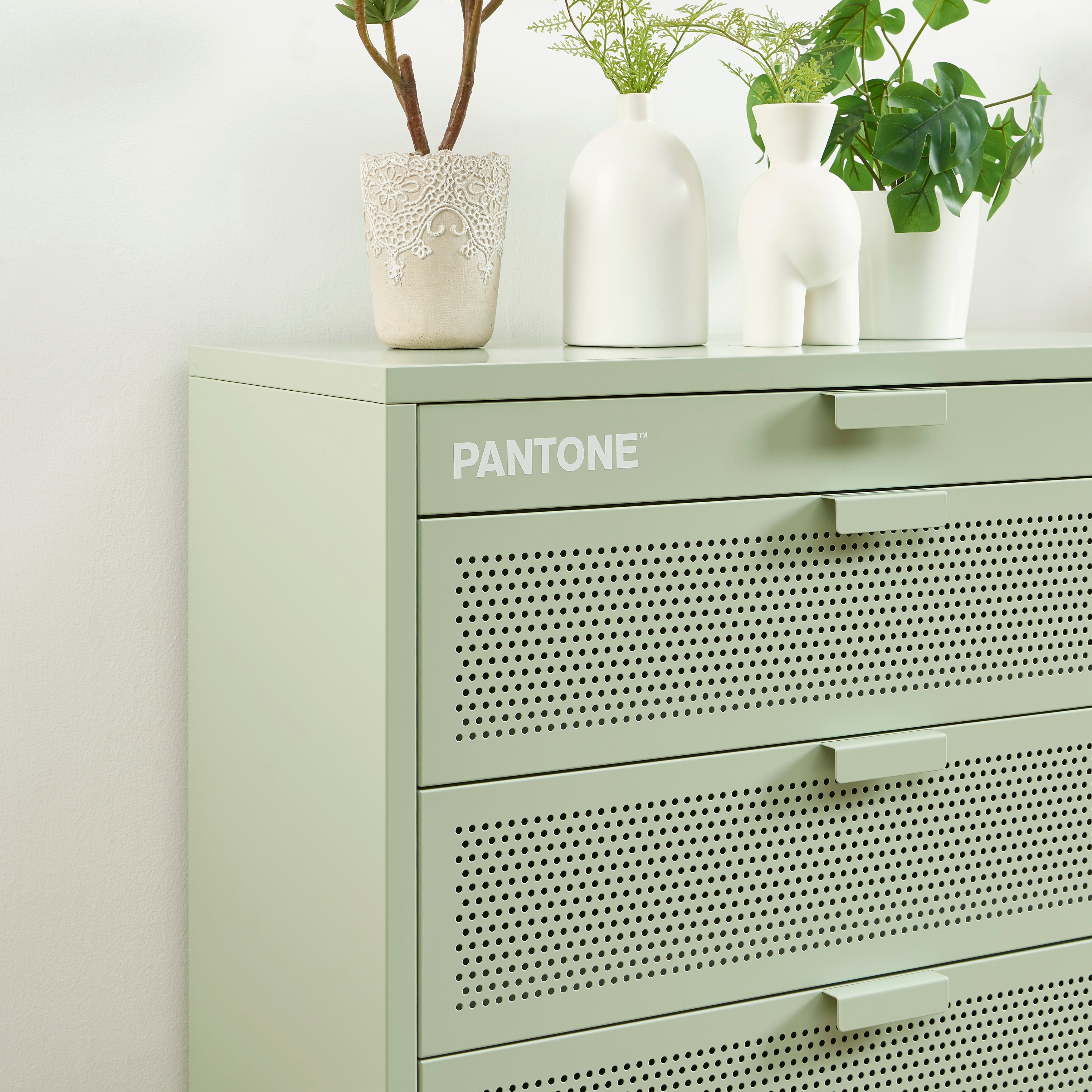 PANTONE® Metal 4-Drawer Chest – Almond green