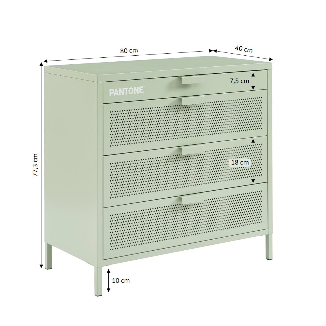 PANTONE® Metal 4-Drawer Chest – Almond green