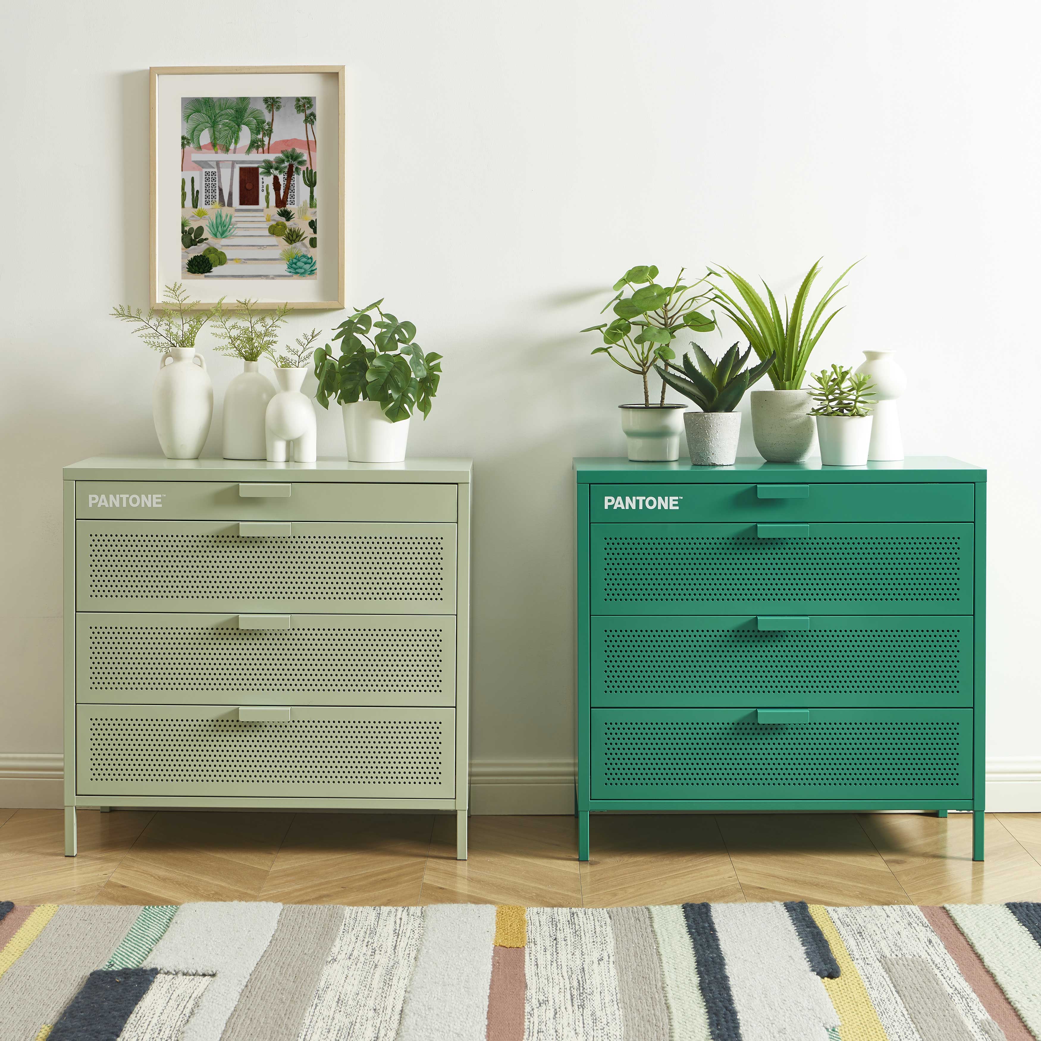 PANTONE® Metal 4-Drawer Chest – Emerald green