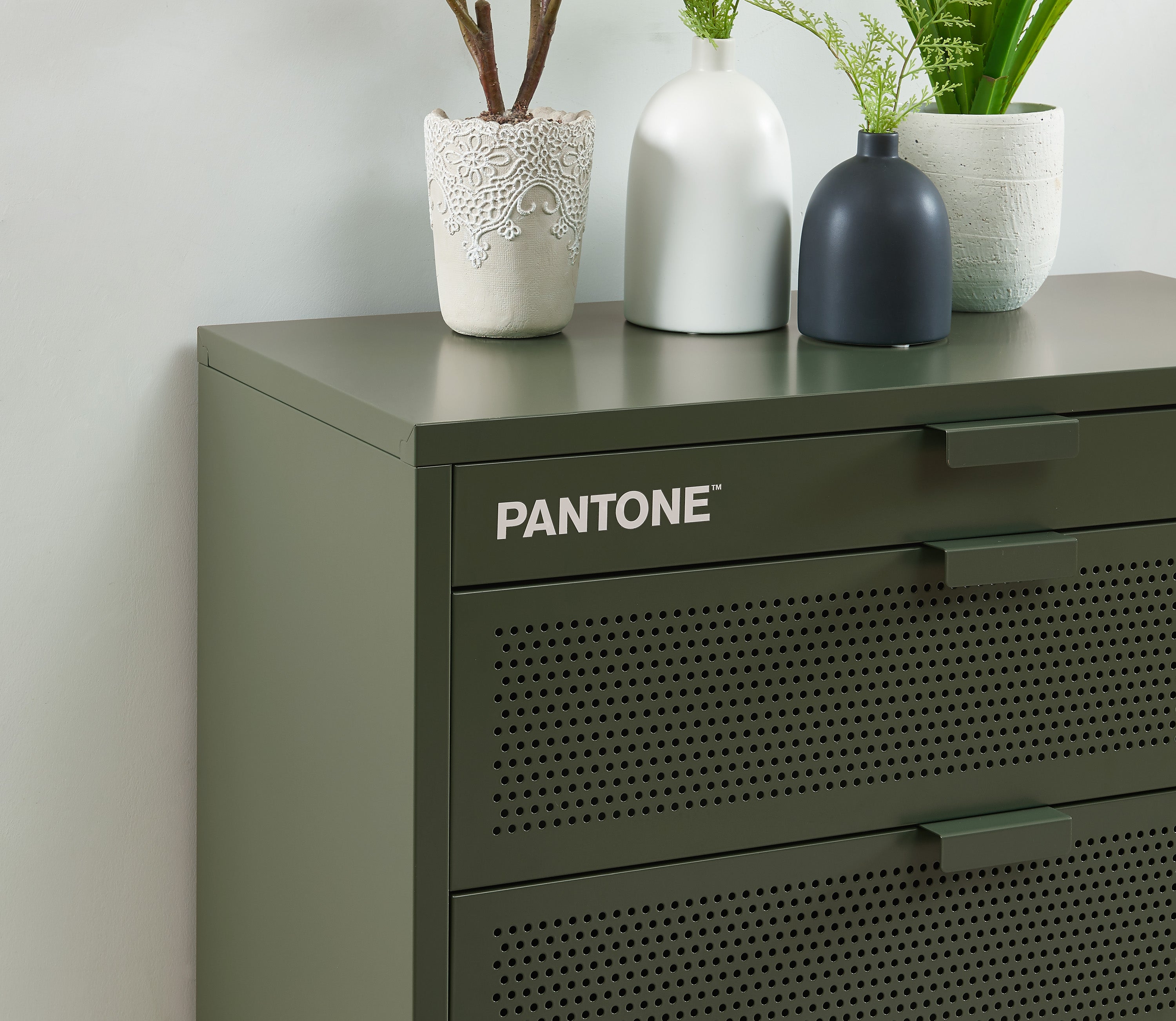 PANTONE® Metal 4-Drawer Chest – Olive green