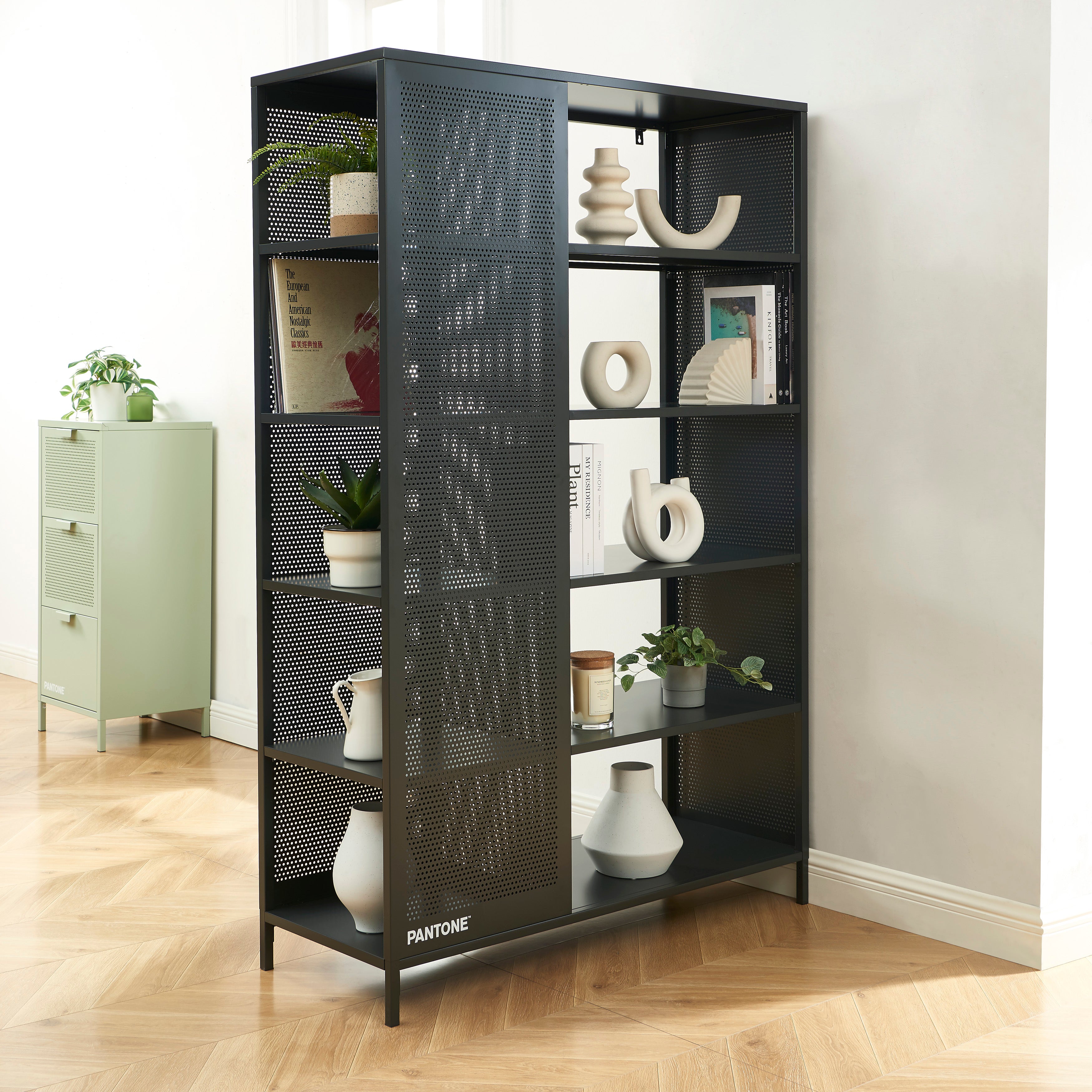 PANTONE® Metal Large Bookcase – Almond green