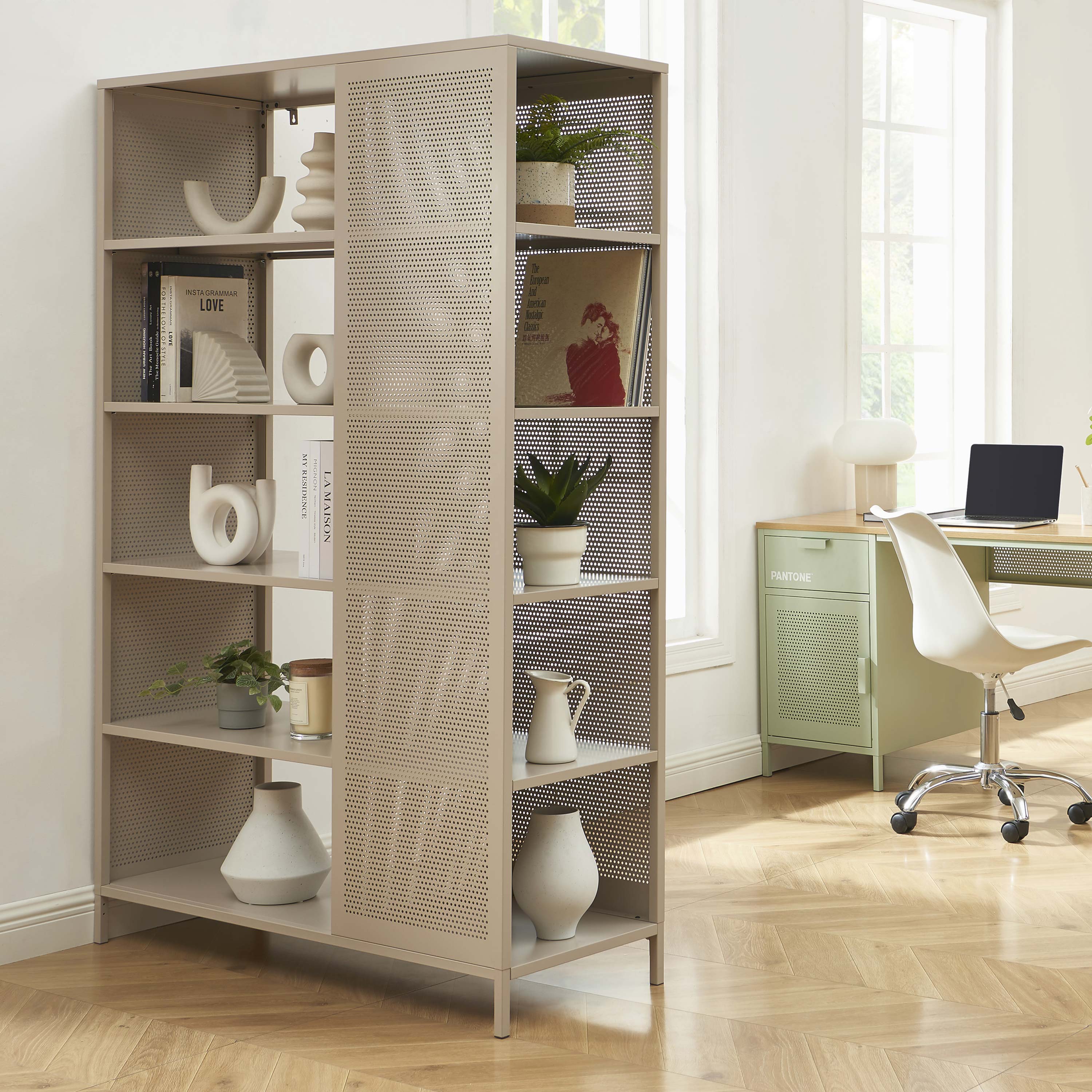 PANTONE® Metal Large Bookcase – Taupe