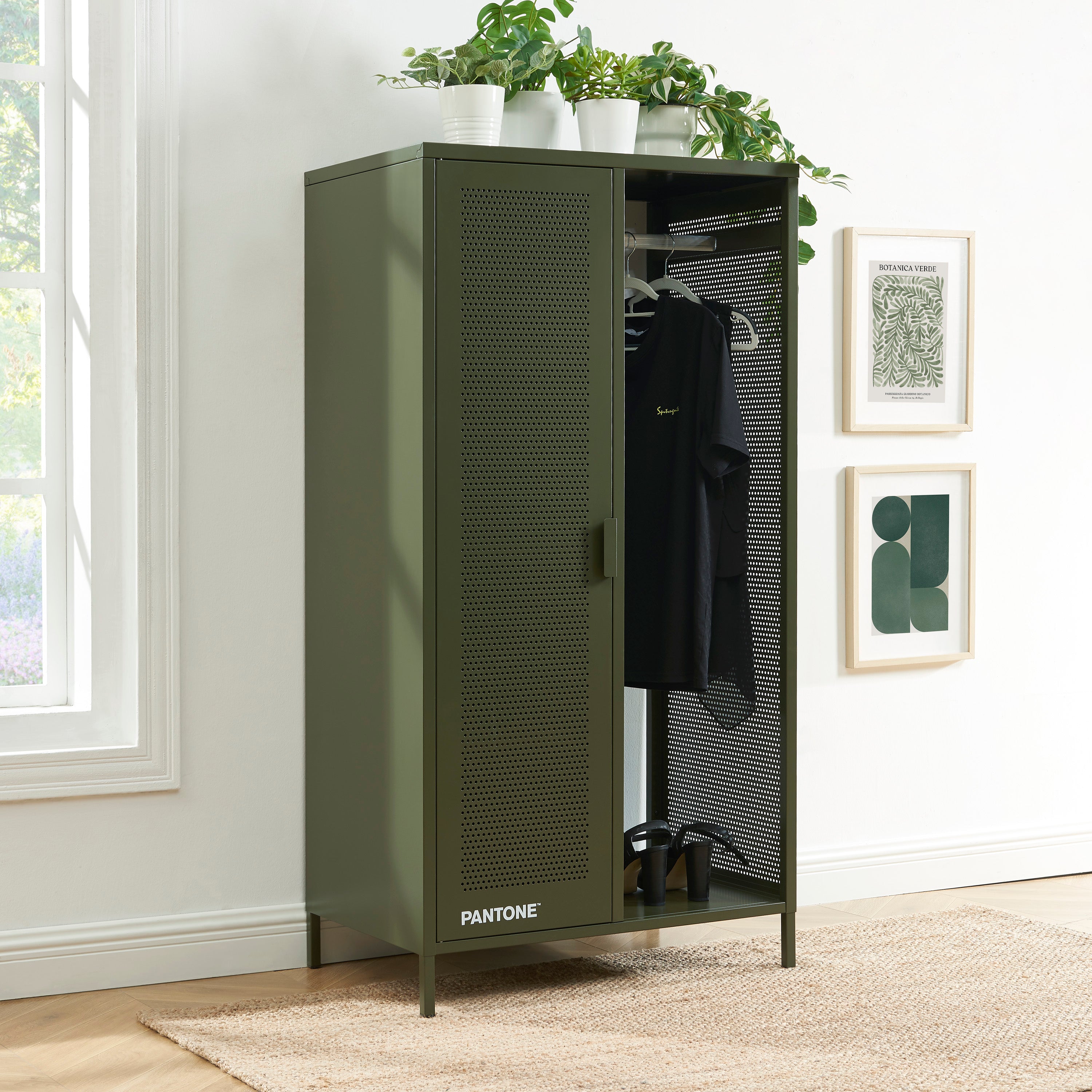 PANTONE® Metal Wardrobe with Hanging Rail – Olive green