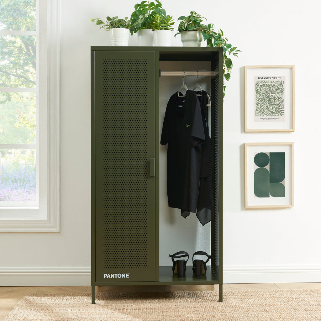PANTONE® Metal Wardrobe with Hanging Rail – Olive green