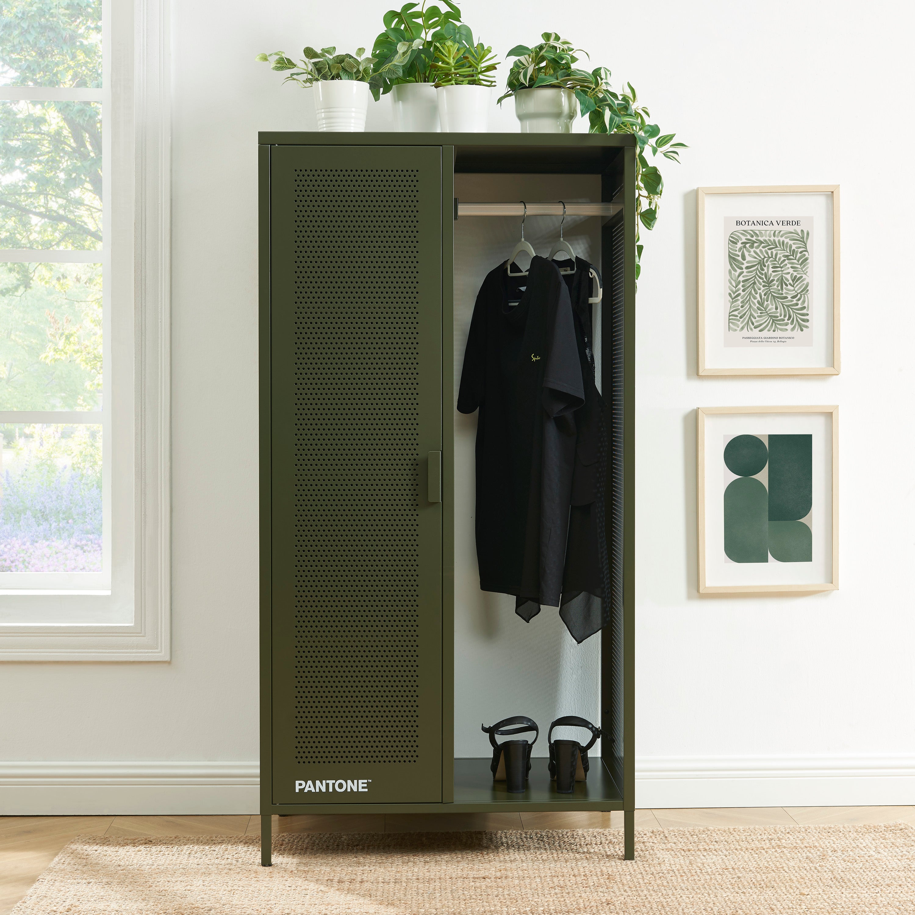 PANTONE® Metal Wardrobe with Hanging Rail – Olive green