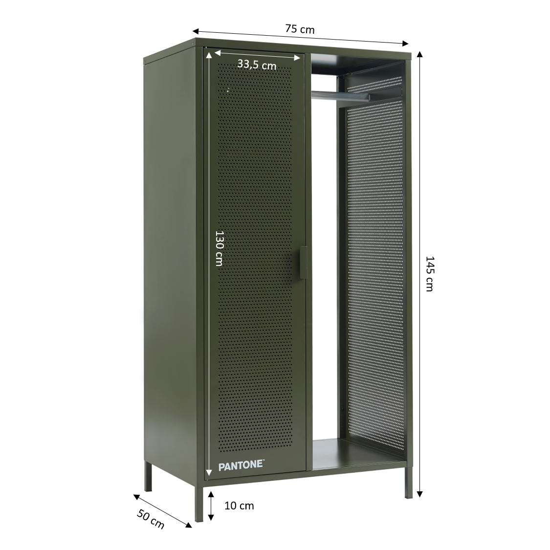PANTONE® Metal Wardrobe with Hanging Rail – Olive green