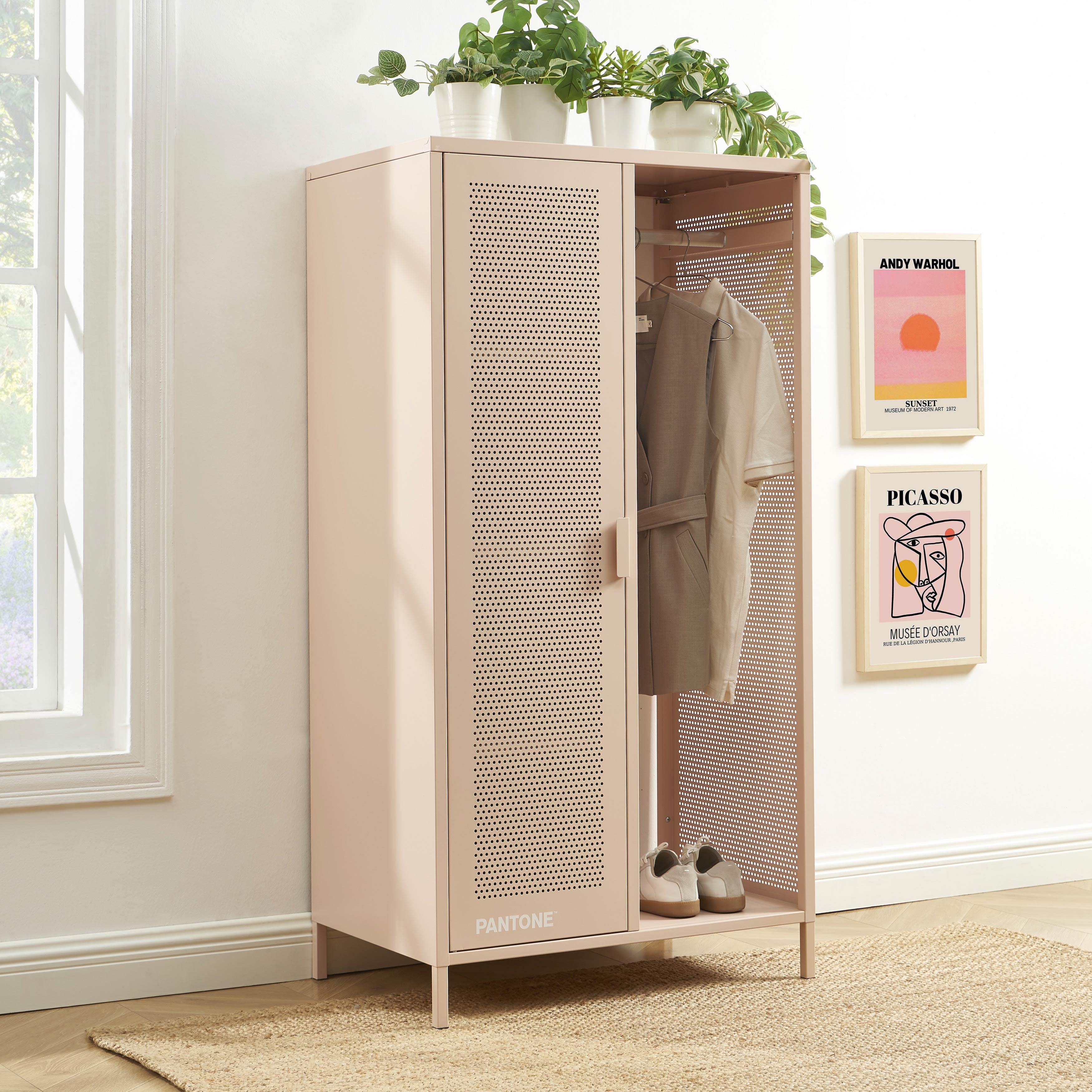 PANTONE® Metal Wardrobe with Hanging Rail – Pink