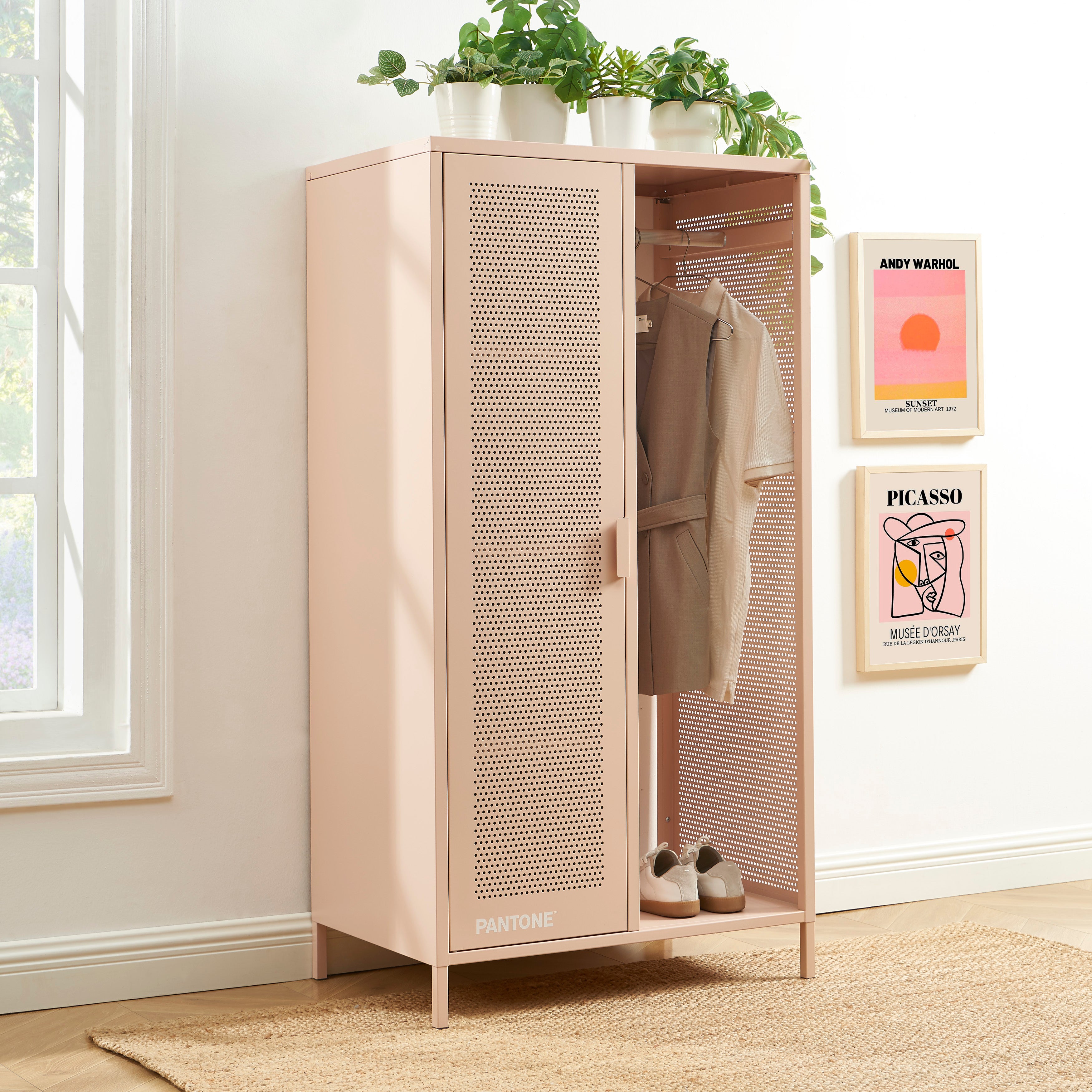 PANTONE® Metal Wardrobe with Hanging Rail – Pink