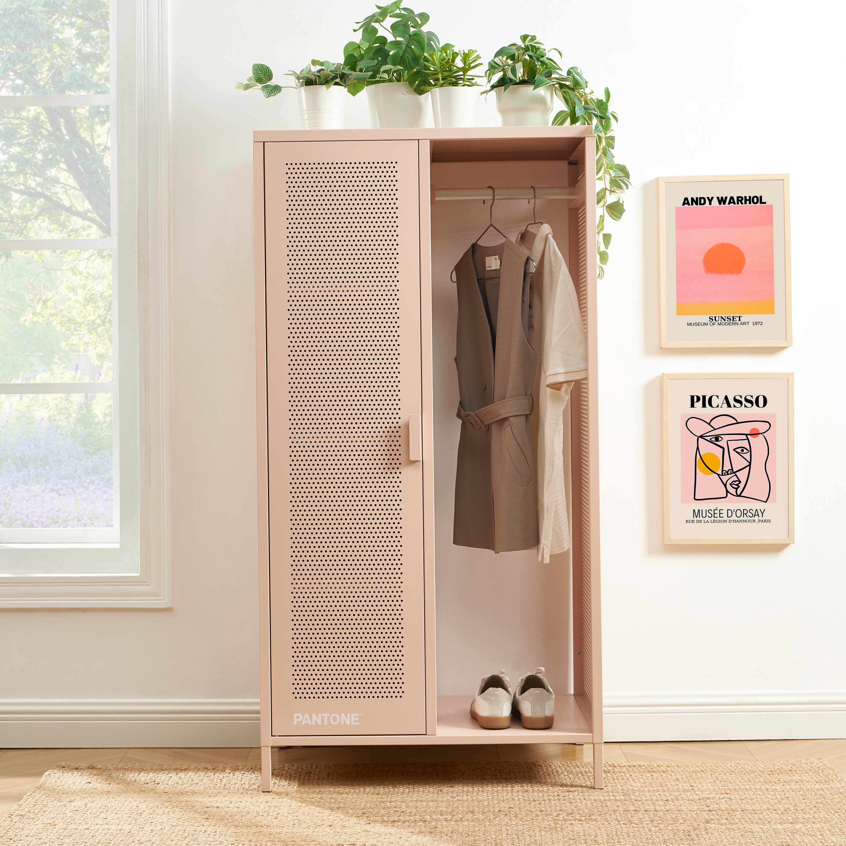 PANTONE® Metal Wardrobe with Hanging Rail – Pink