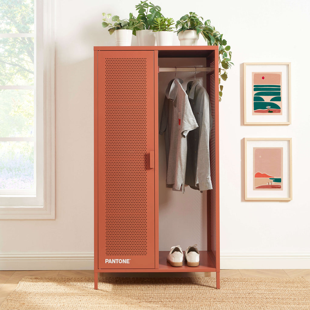 PANTONE® Metal Wardrobe with Hanging Rail – Terracotta