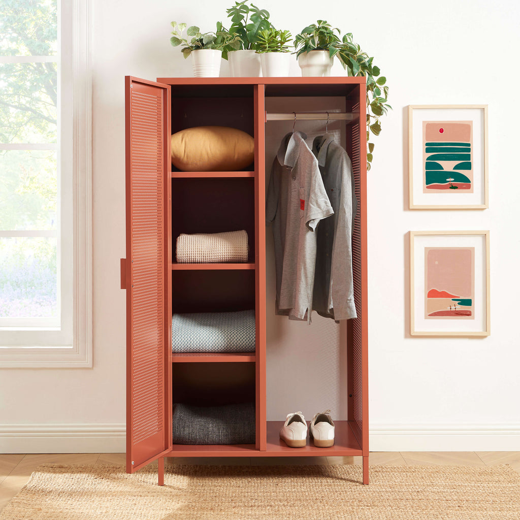 PANTONE® Metal Wardrobe with Hanging Rail – Terracotta