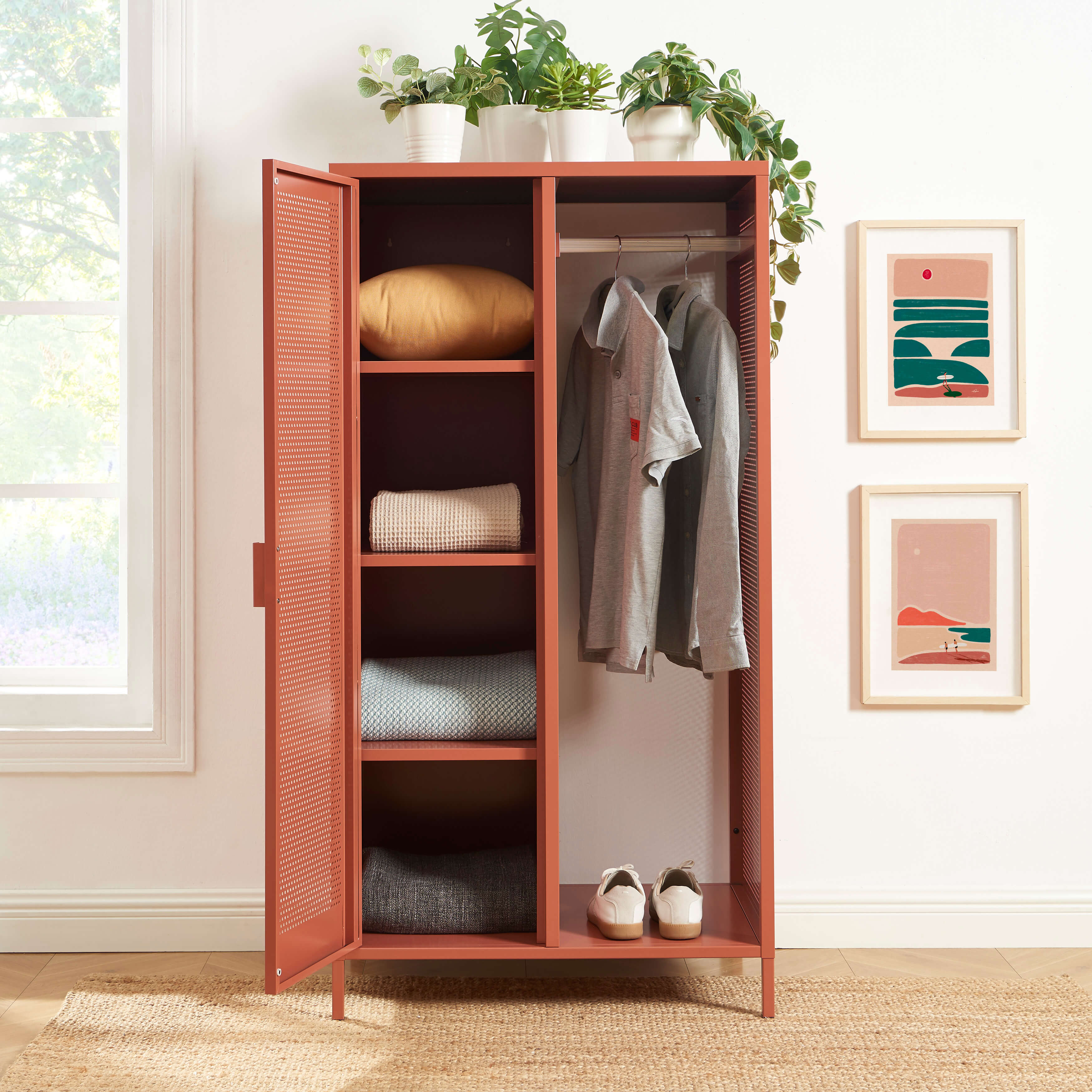 PANTONE® Metal Wardrobe with Hanging Rail – Terracotta