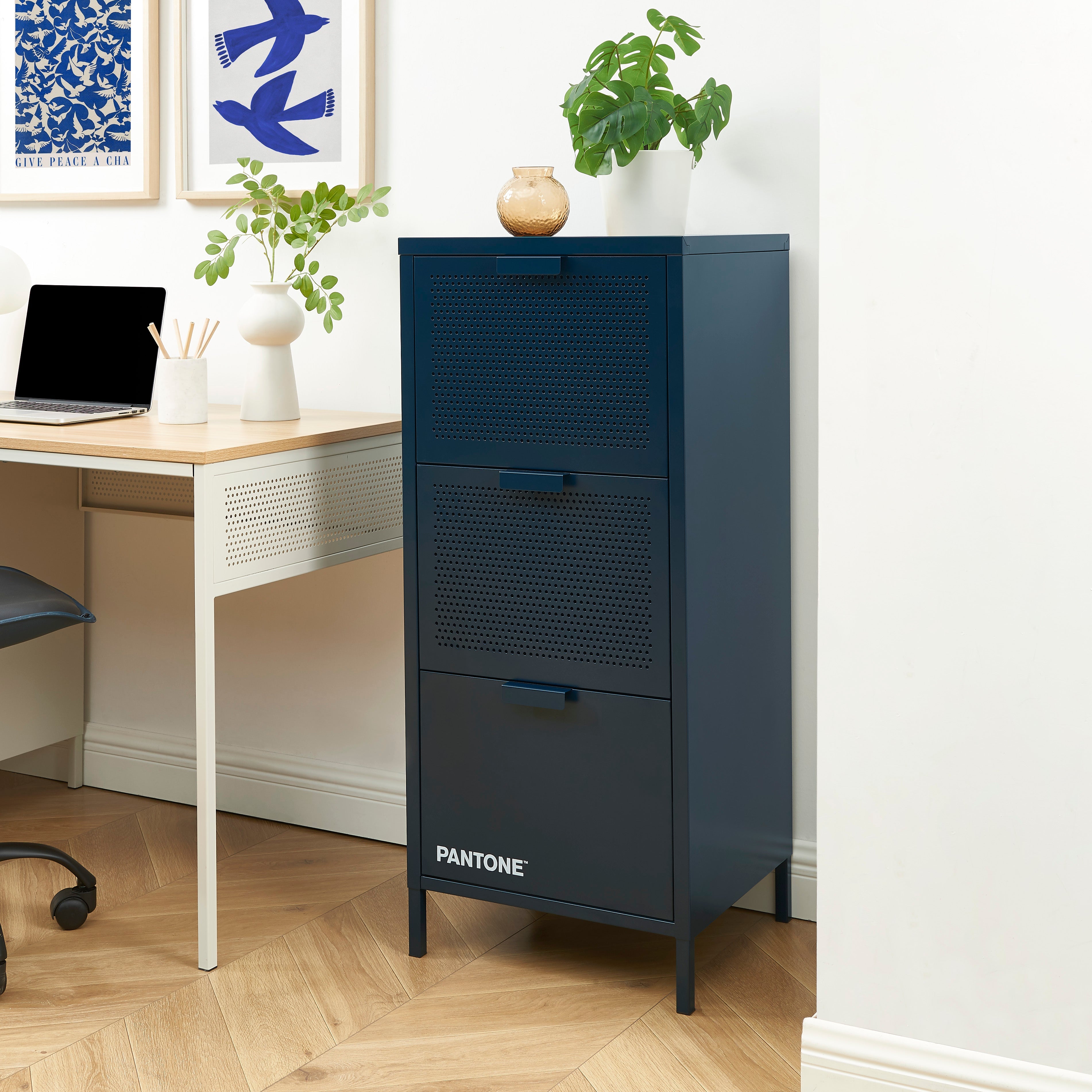 PANTONE® Metal Desk Pedestal with Drawers – Midnight blue