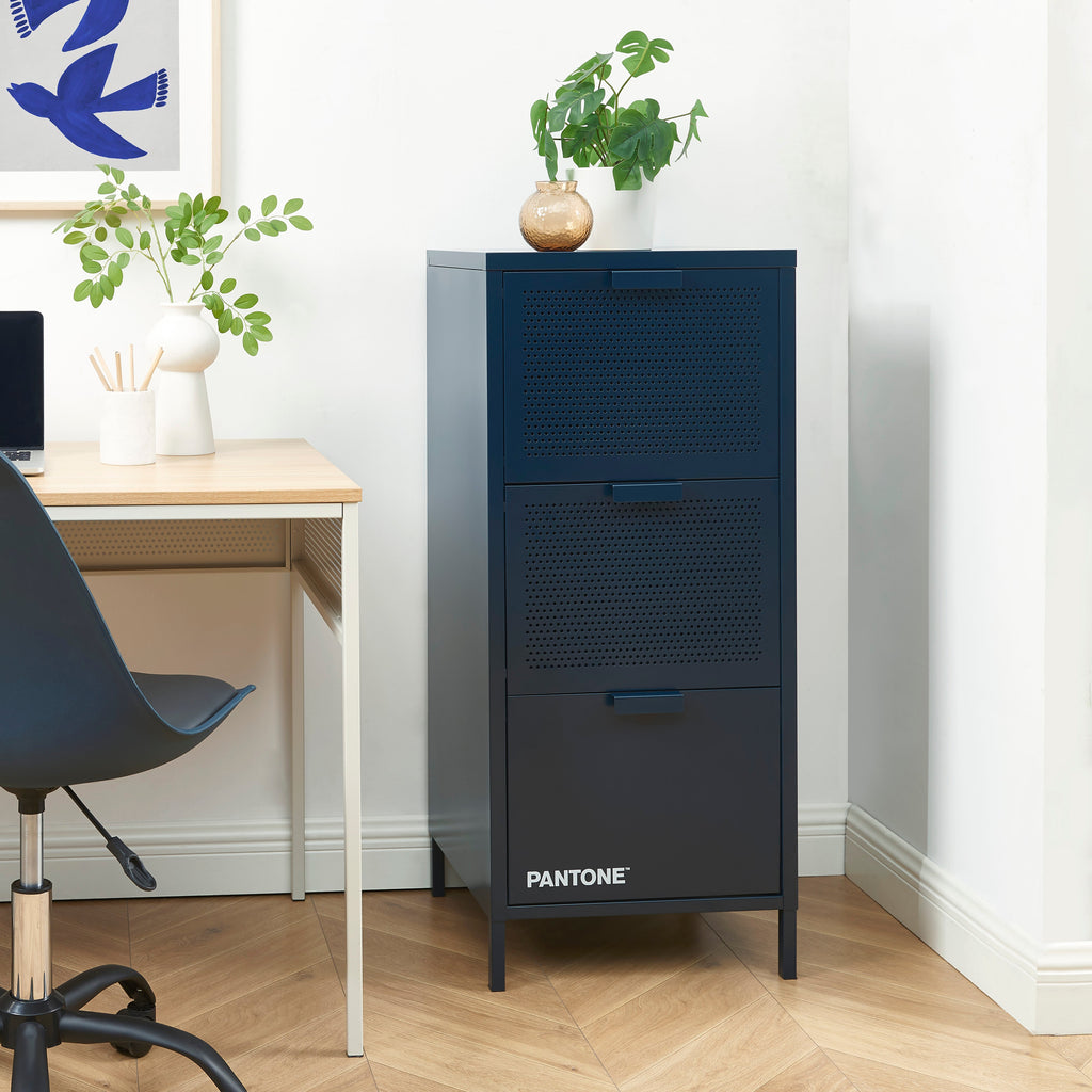 PANTONE® Metal Desk Pedestal with Drawers – Midnight blue