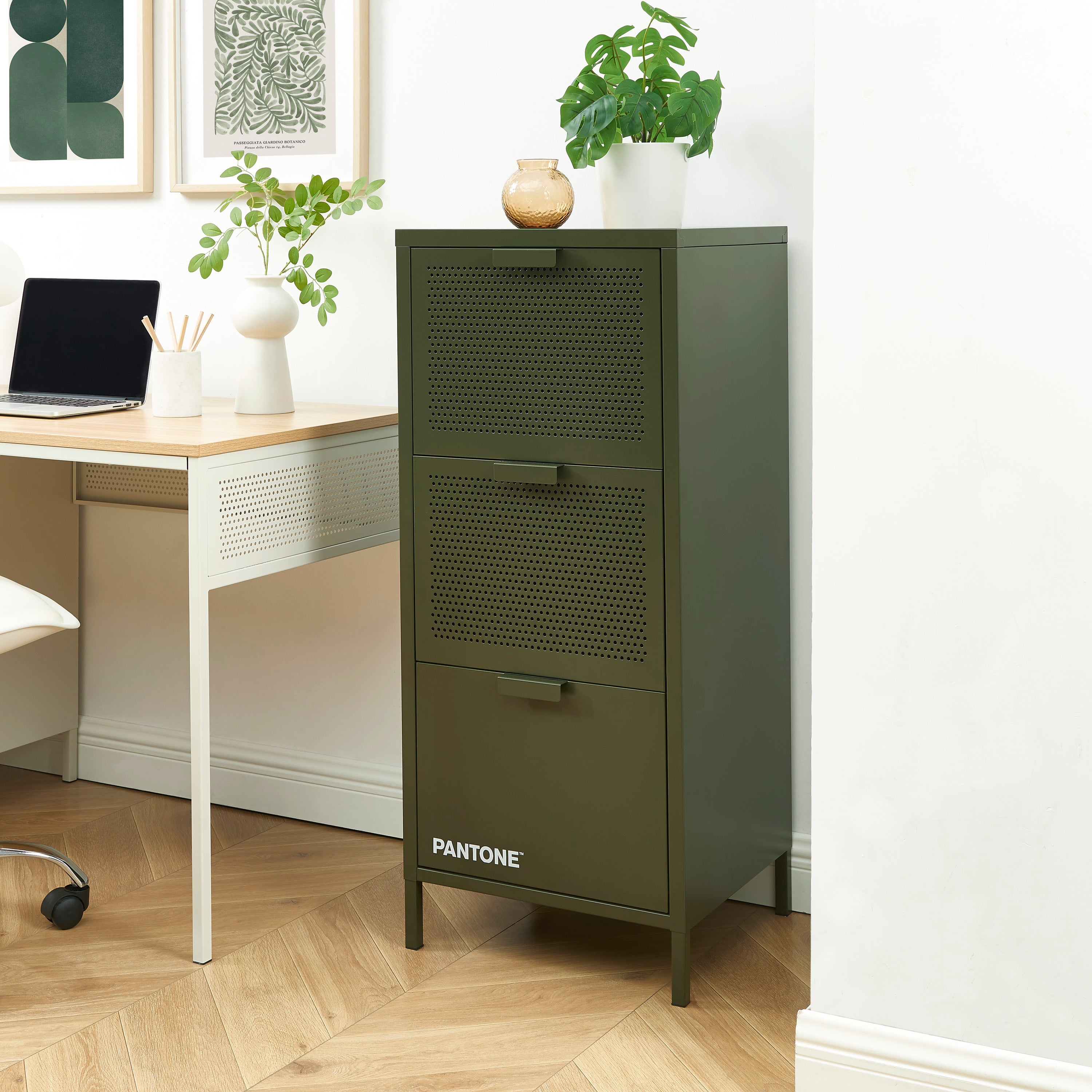 PANTONE® Metal Desk Pedestal with Drawers – Olive green