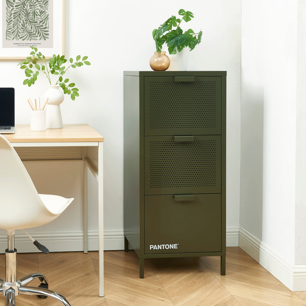 PANTONE® Metal Desk Pedestal with Drawers – Olive green