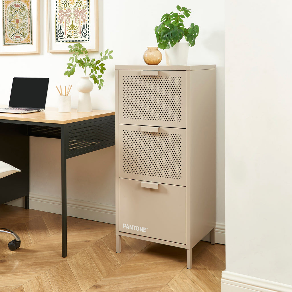 PANTONE® Metal Desk Pedestal with Drawers – Taupe