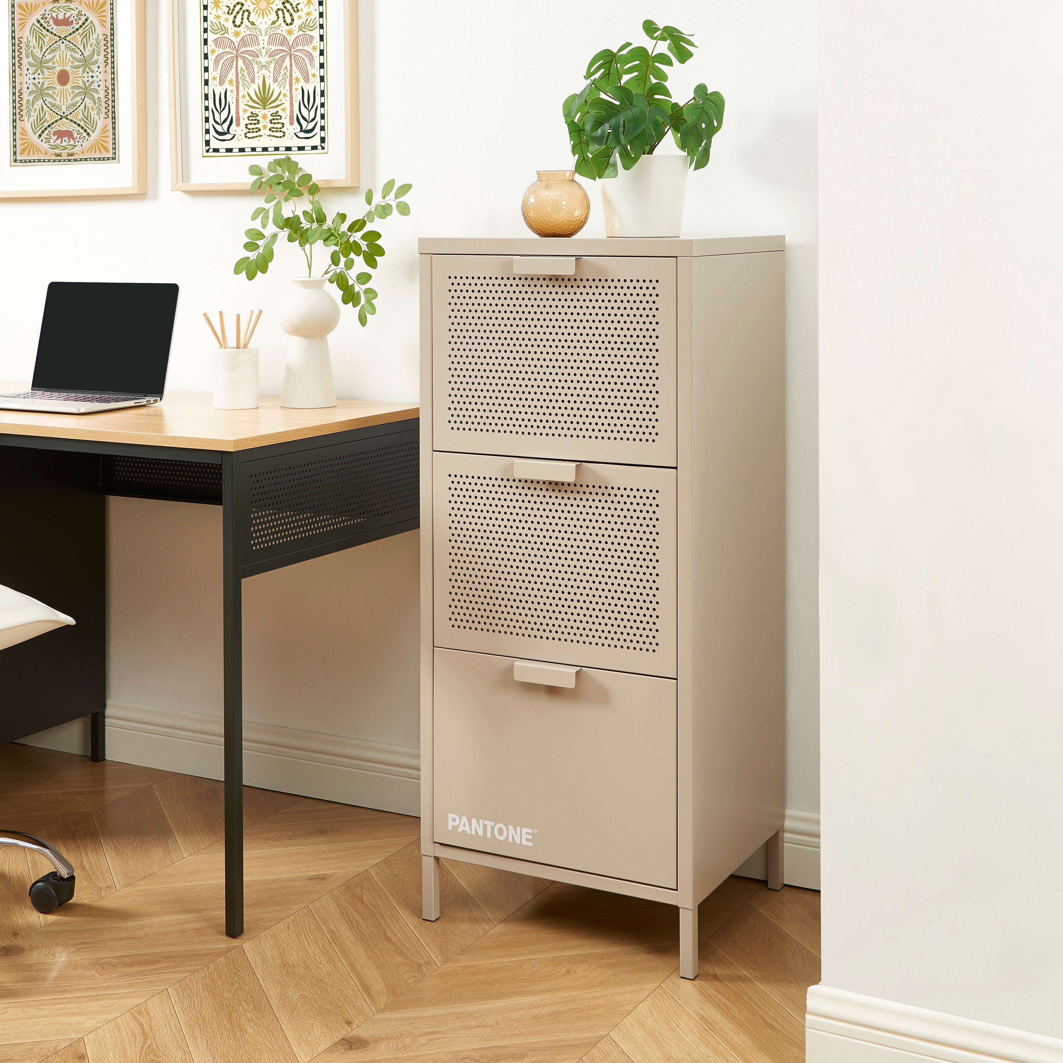PANTONE® Metal Desk Pedestal with Drawers – Taupe