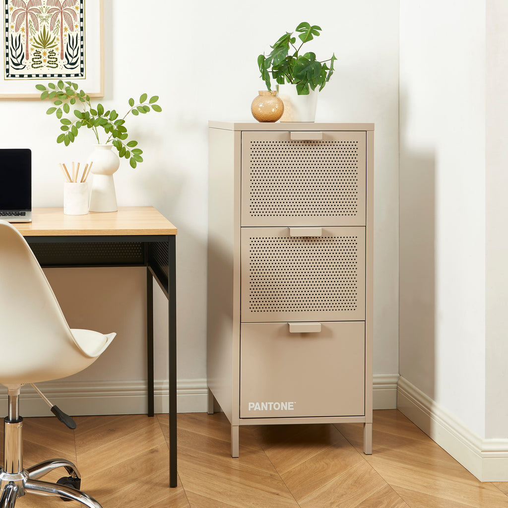 PANTONE® Metal Desk Pedestal with Drawers – Taupe