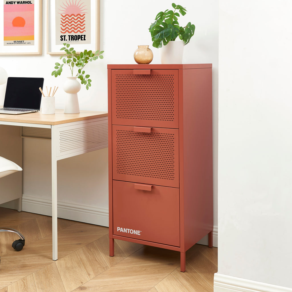 PANTONE® Metal Desk Pedestal with Drawers – Terracotta
