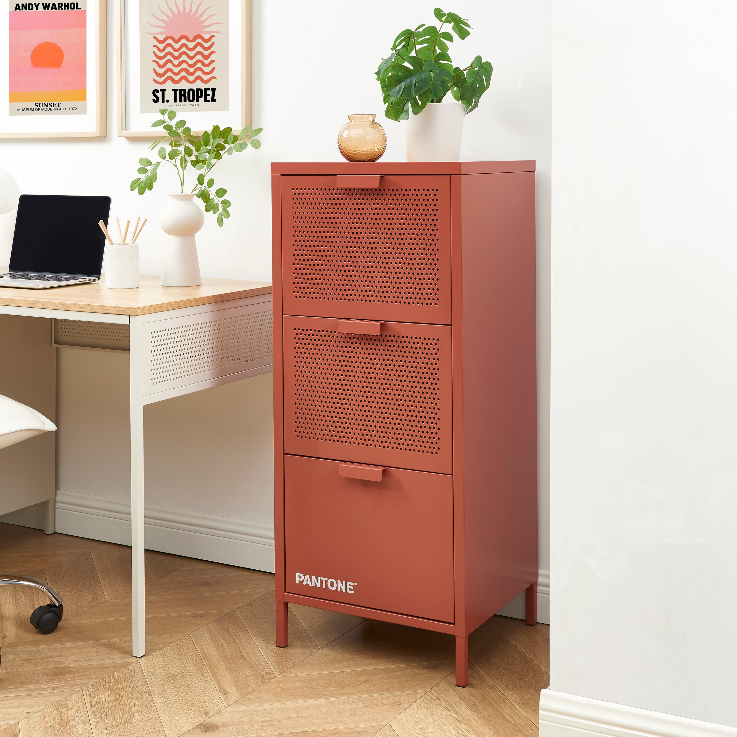 PANTONE® Metal Desk Pedestal with Drawers – Terracotta