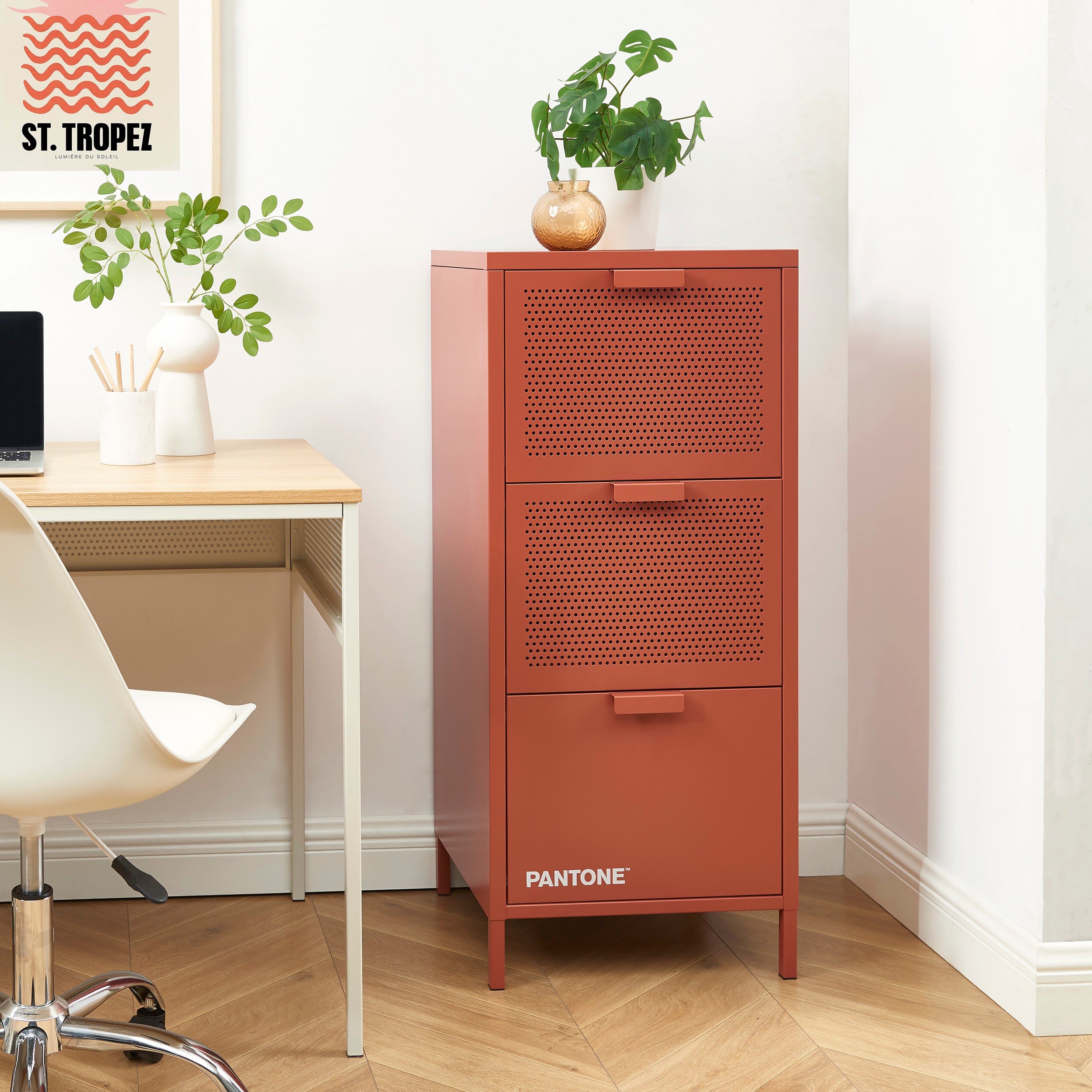 PANTONE® Metal Desk Pedestal with Drawers – Terracotta